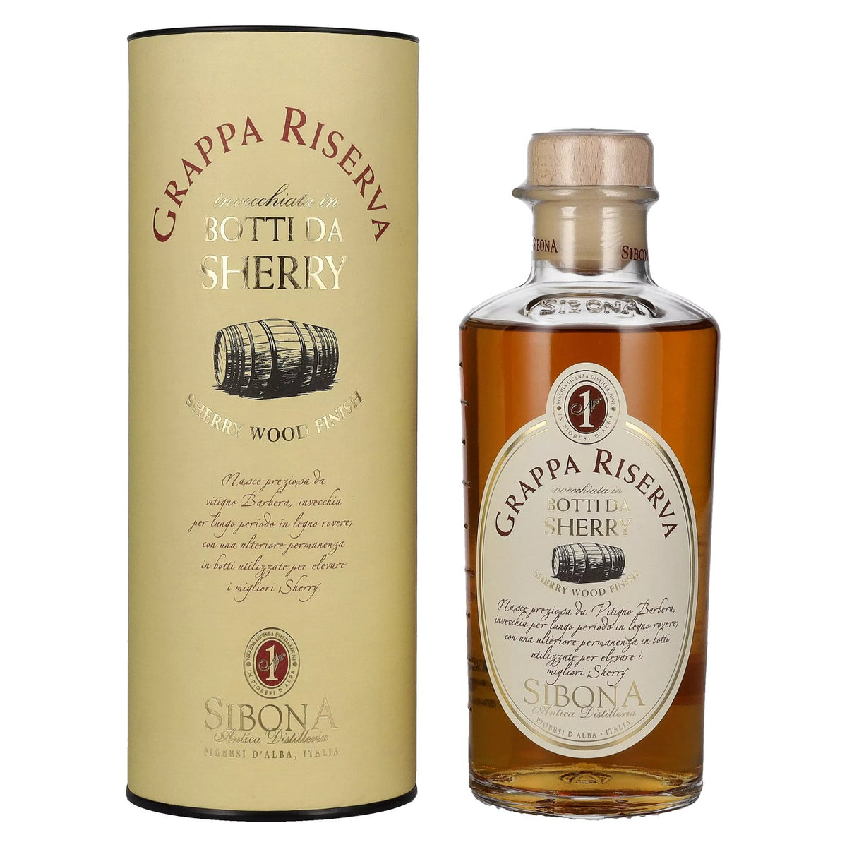 Sibona GRAPPA RISERVA Botti da SHERRY 40% vol. 0.5 l in a gift box
