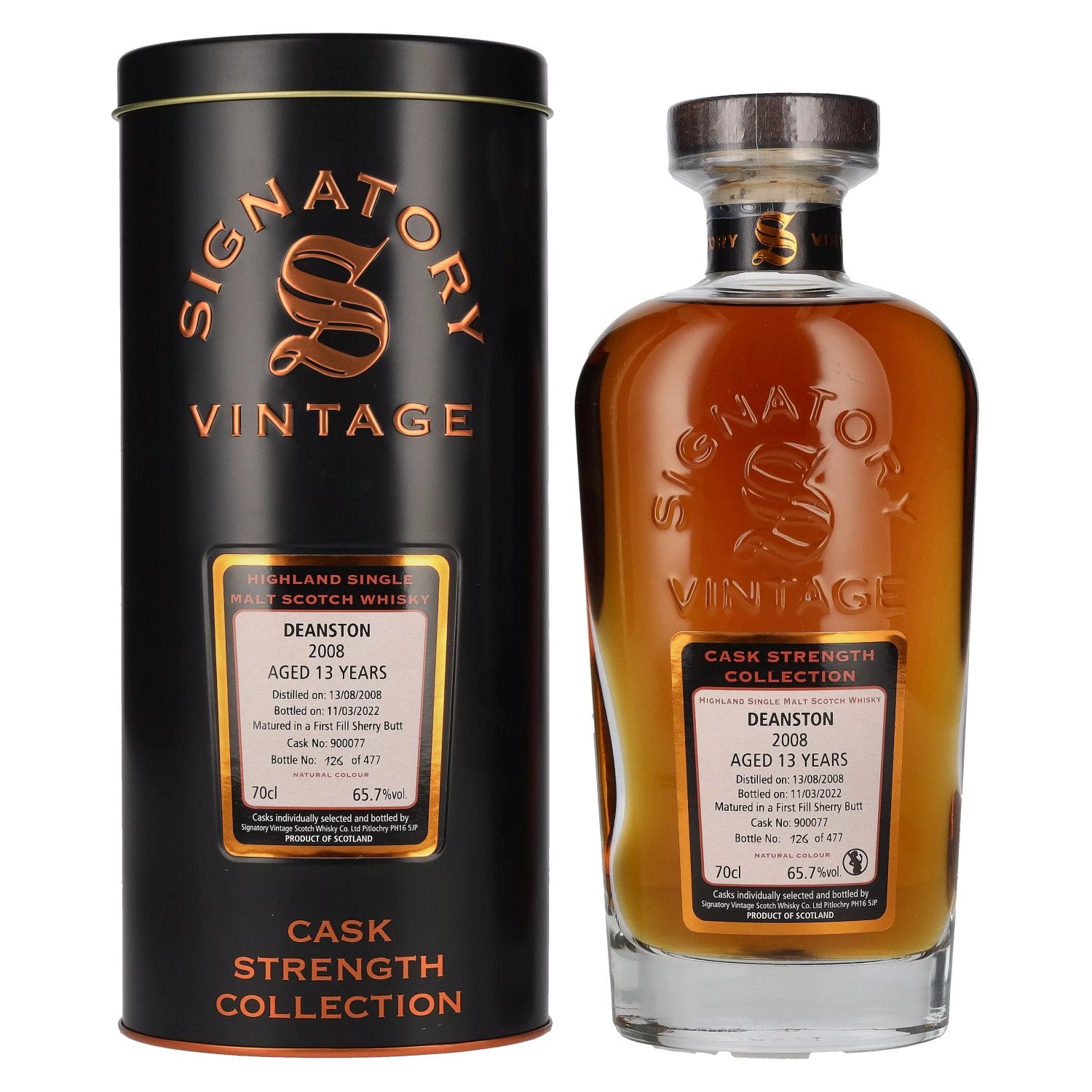 Signatory Vintage Deanston 13 Years Old Cask Strength 2008 65,7% Vol. 0,7l in Blikken doos