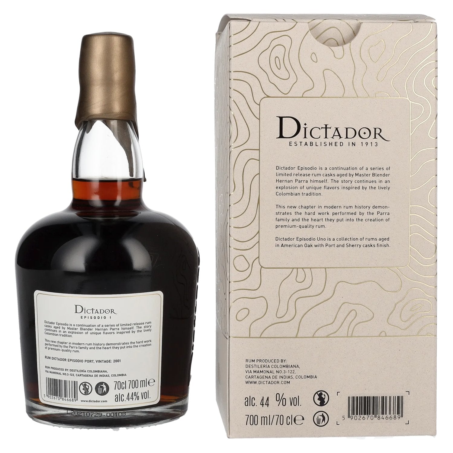 Dictador EPISODIO I 20 Years Old PORT CASK Rum 2001 44% Vol. 0,7l in Geschenkbox