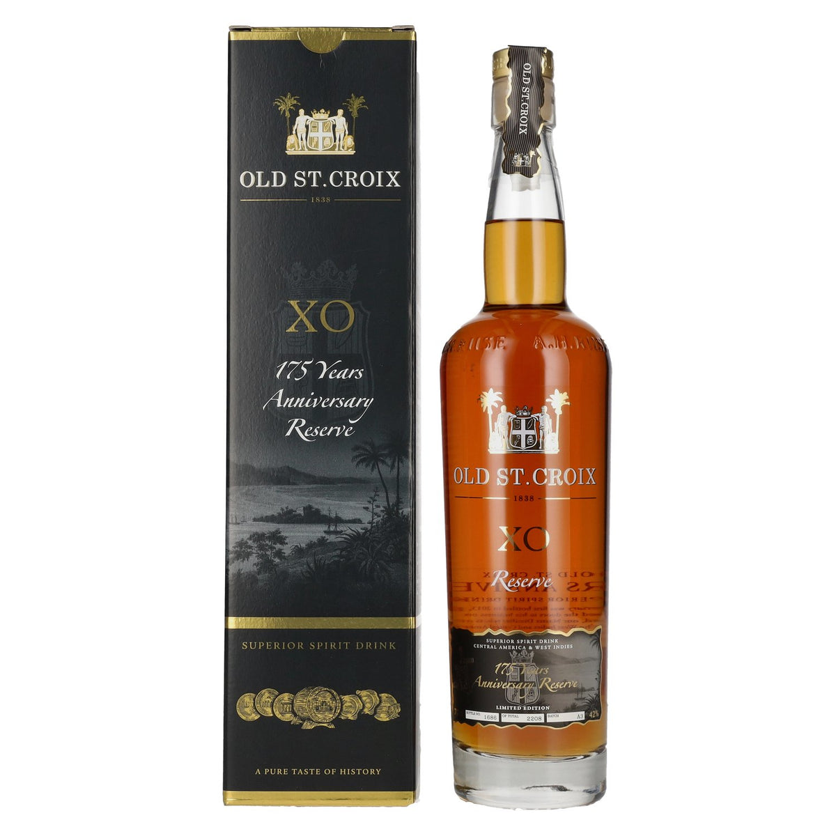 Old St. Croix A.H. Riise X.O. Reserve 175 YEARS ANNIVERSARY Superior Spirit Drink 42% Vol. 0,7l in Geschenkbox