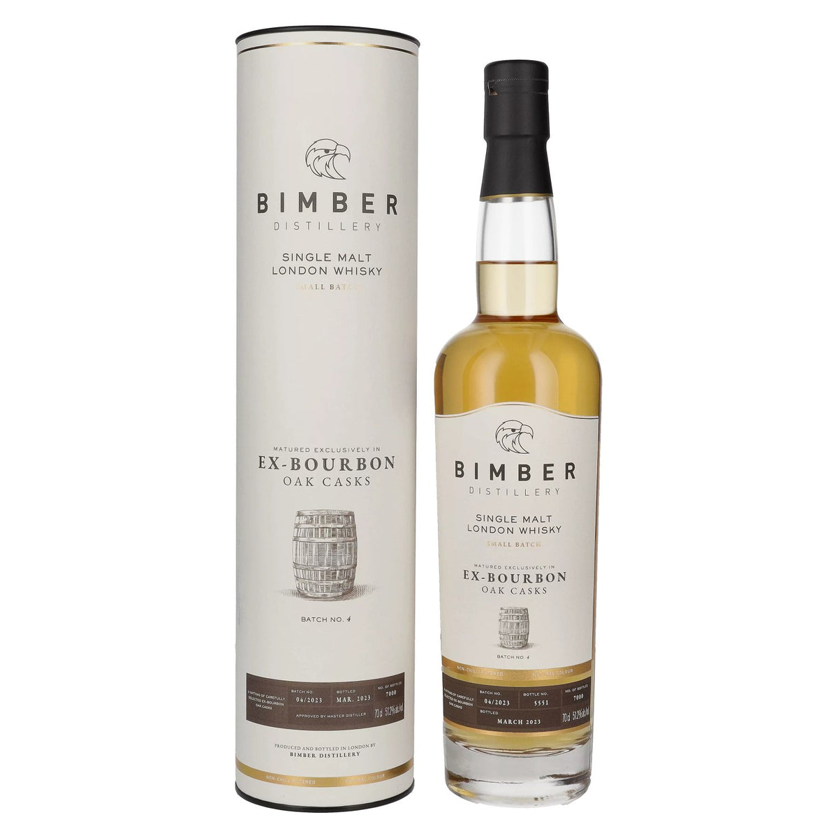 Bimber EX-BOURBON Oak Casks Single Malt London Whisky Batch No. 4 51,2% Vol. 0,7l in geschenkverpakking