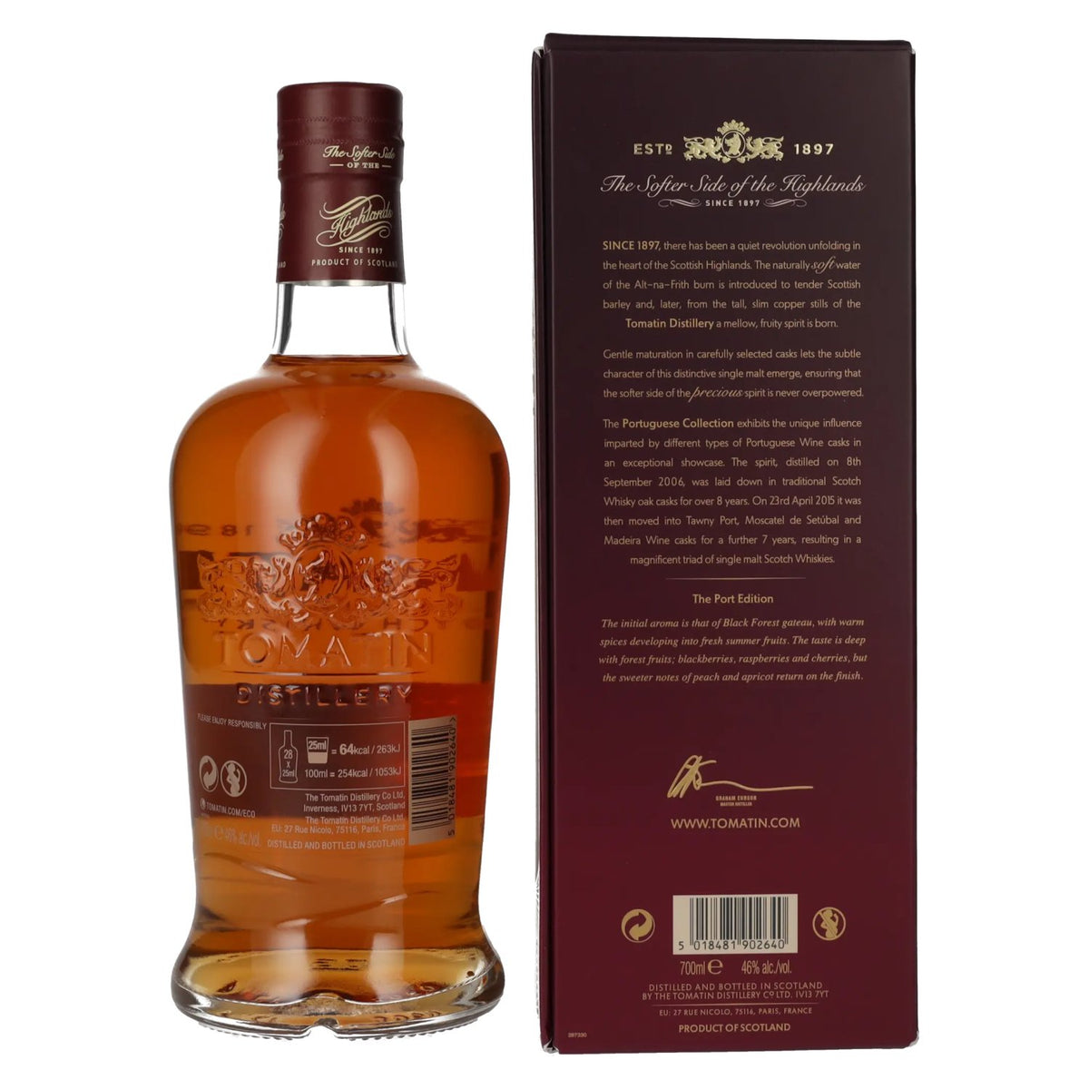 Tomatin 15 ans d'âge, collection portugaise PORT CASKS 2006, 46 % vol., 0,7 l, dans un coffret cadeau