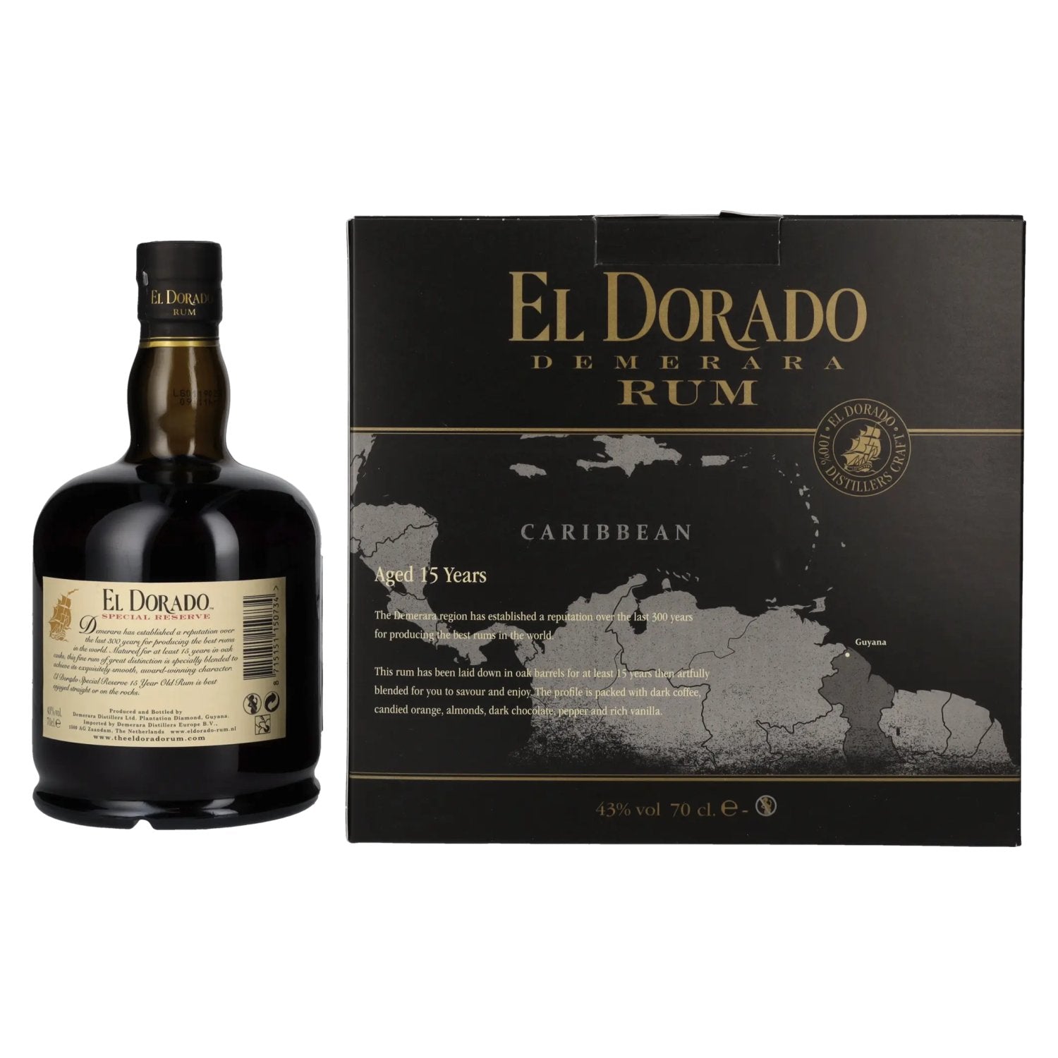 El Dorado 15 Years Old Finest Demerara Rum SPECIAL RESERVE 43% Vol. 0,7l in geschenkverpakking met 2 glazen