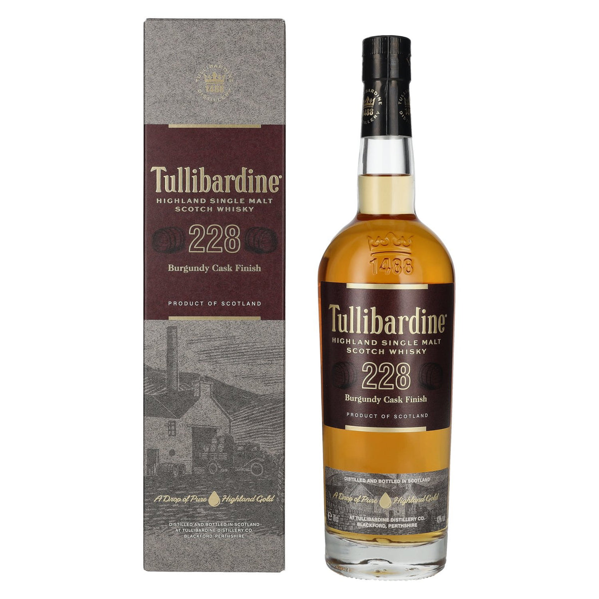 Tullibardine 228 Burgundy Finish, whisky single malt des Highlands, 43 % vol., 0,7 l, dans un coffret cadeau