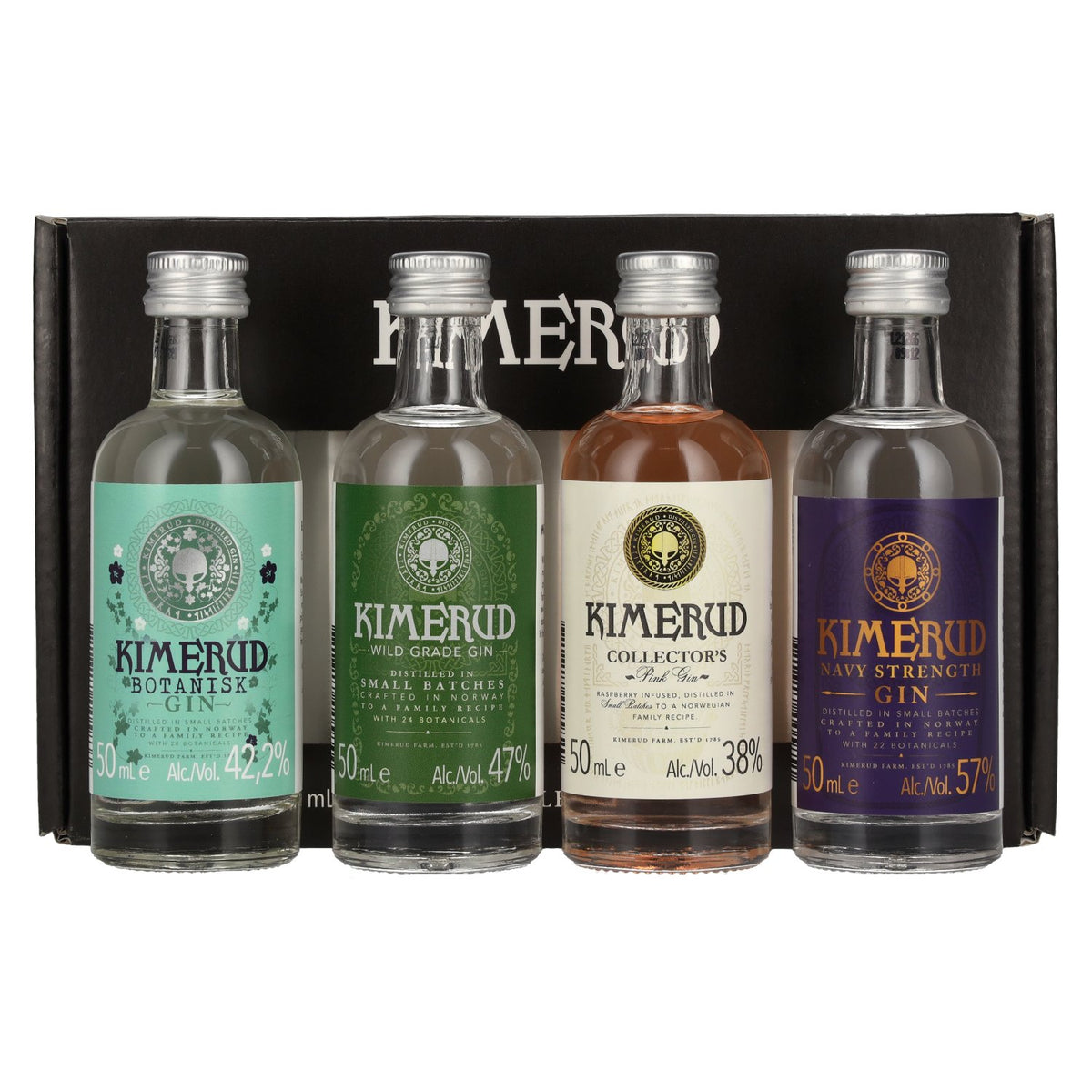 Coffret cadeau Kimerud Gin 46 % vol., 4 x 0,05 l dans un coffret cadeau