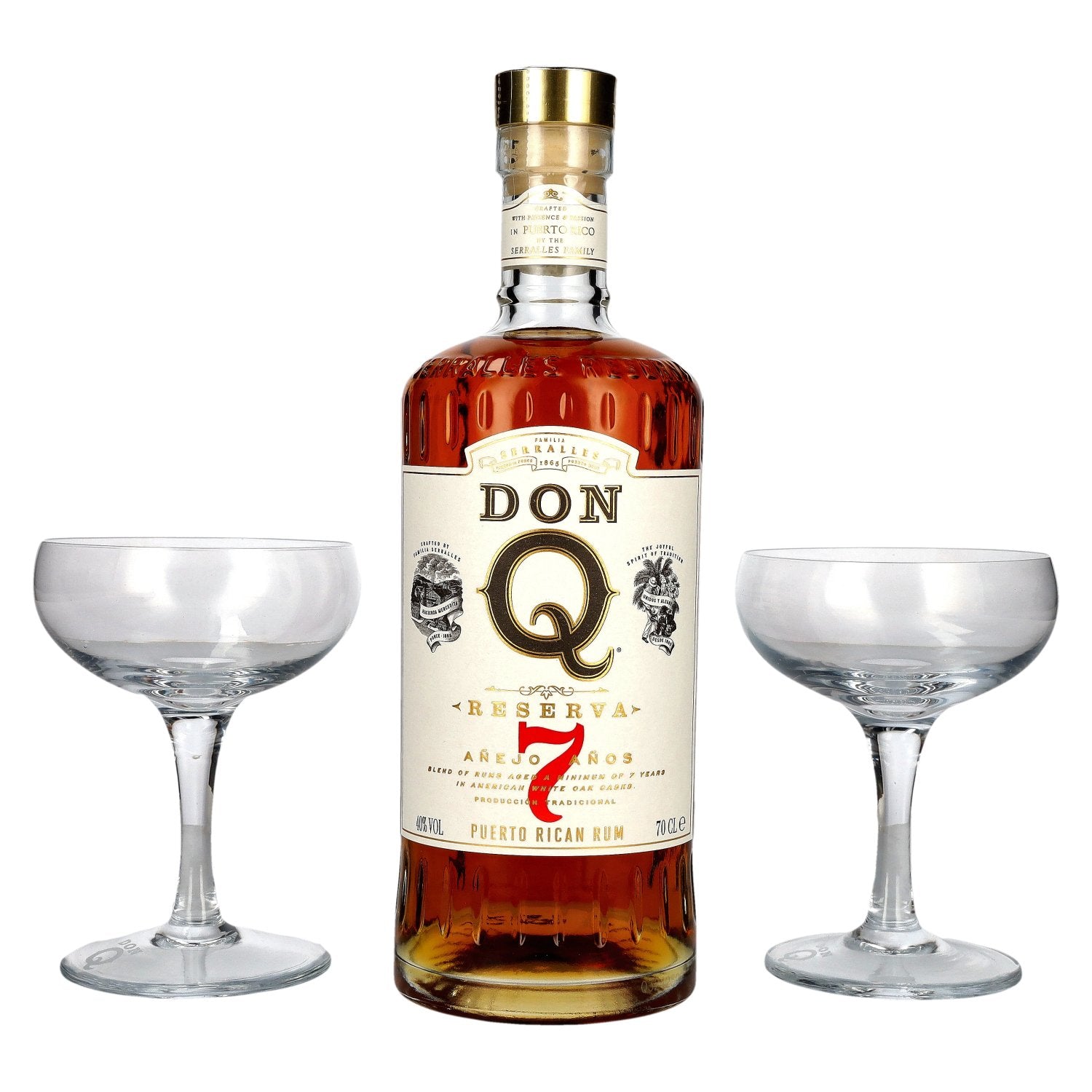 Don Q RESERVA Añejo 7 Años Puerto Rican Rum 40% Vol. 0,7l in Geschenkbox mit 2 Gläsern