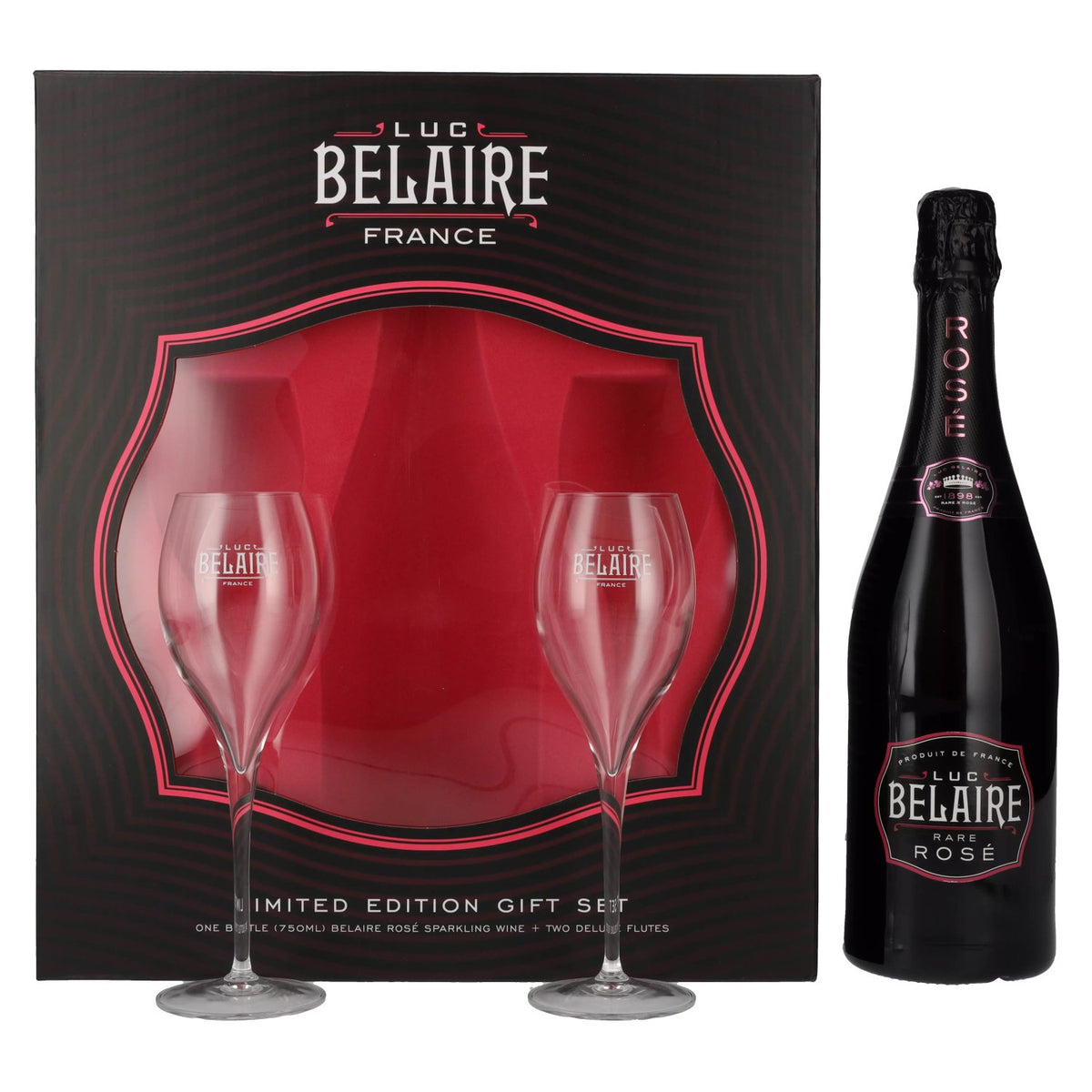 Luc Belaire Rare Rosé 12,5% vol. 0,75 l in een geschenkverpakking met 2 glazen