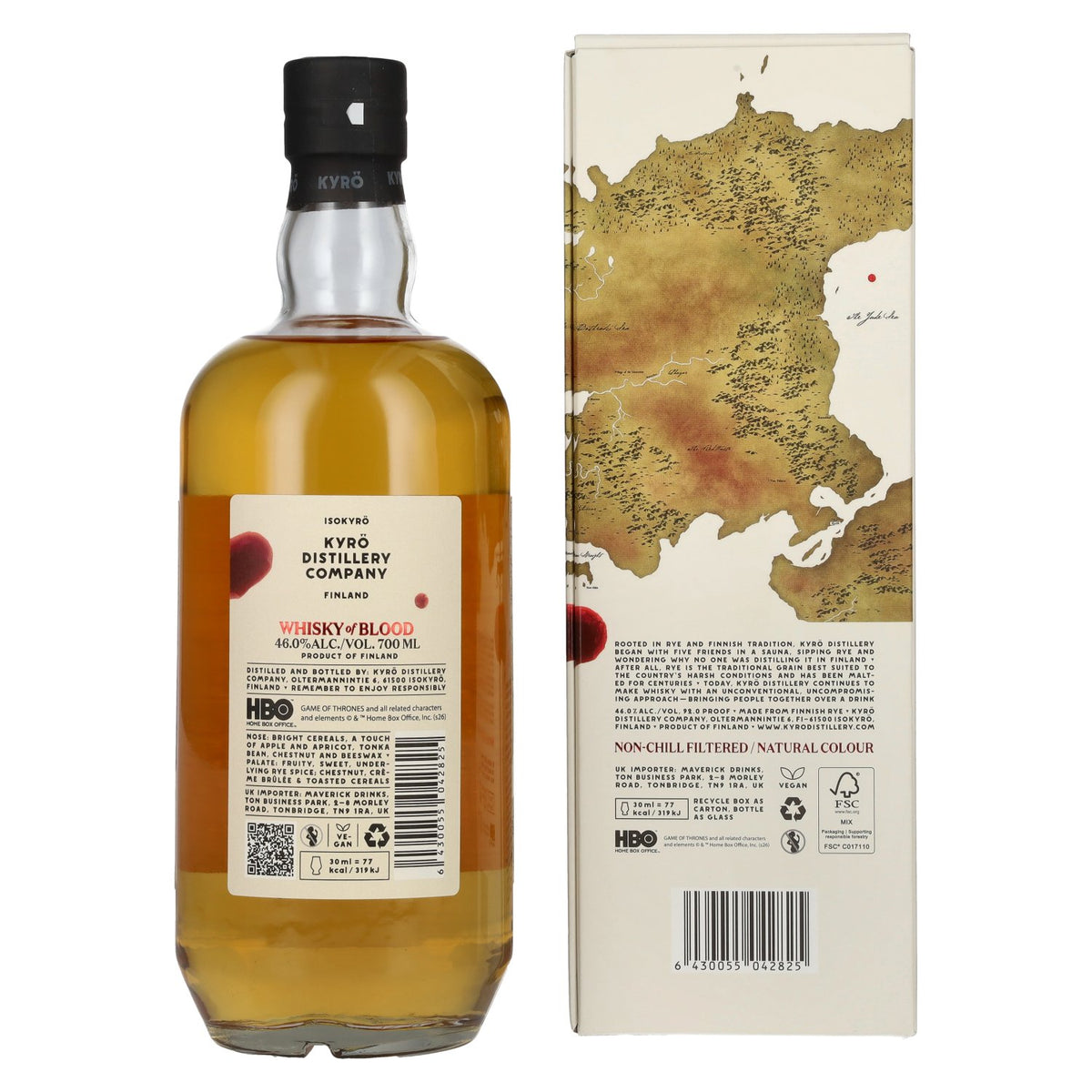Kyrö GAME OF THRONES Whisky of BLOOD 100% gemoute rogge 46% vol. 0,7 l in geschenkverpakking