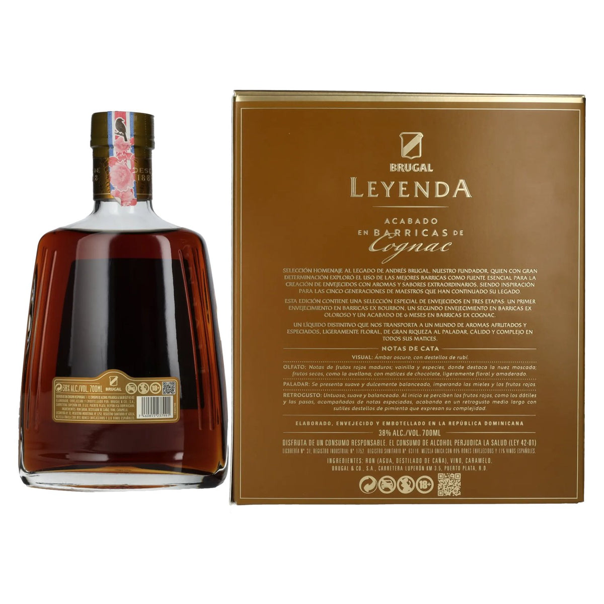 Rhum Brugal LEYENDA vieilli en fûts de cognac, 38 % vol., 0,7 l, dans un coffret cadeau