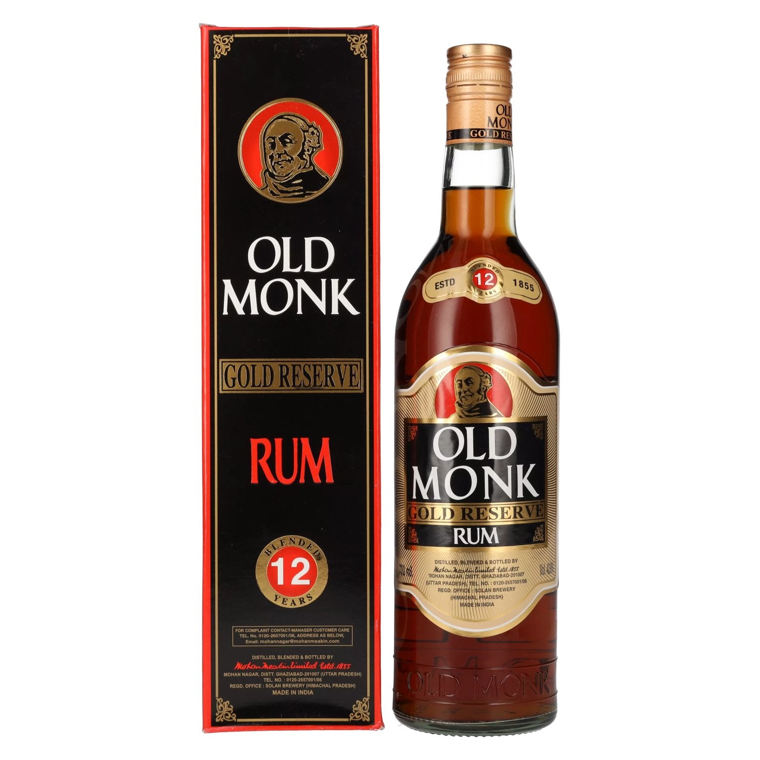 Old Monk Gold Reserve Rum, 12 Years Old, 42.8% ABV, 0.7l, in a gift box