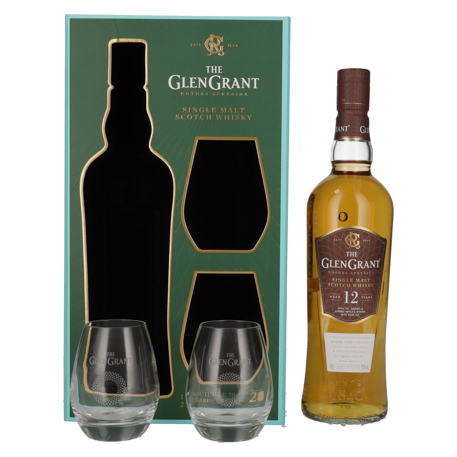 Glen Grant 12 Years Old Single Malt 43% Vol. 0,7l in gift box with 2 glasses