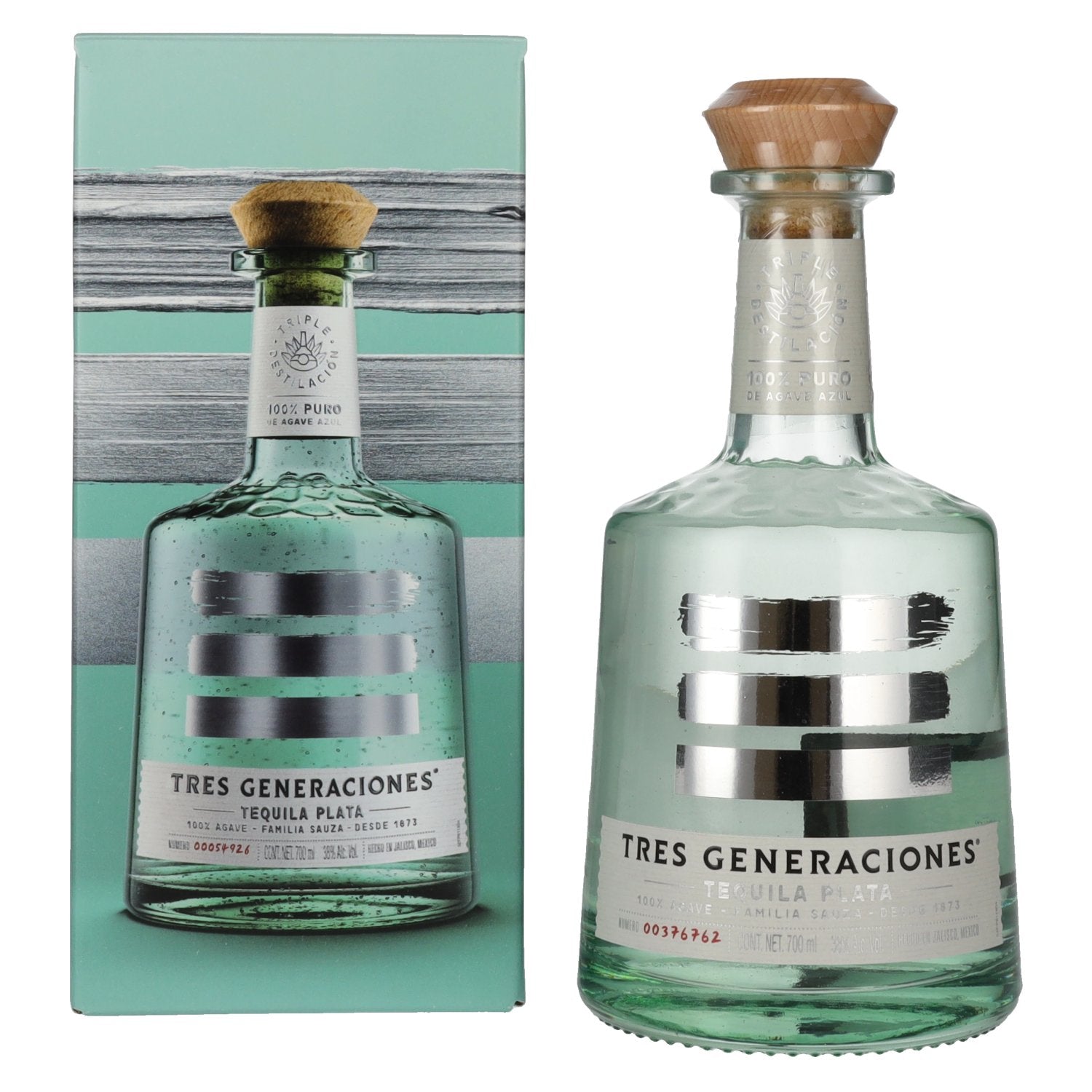 Tequila Tres Generaciones Plata 100 % pur agave bleu, 38 % vol., 0,7 l, dans un coffret cadeau
