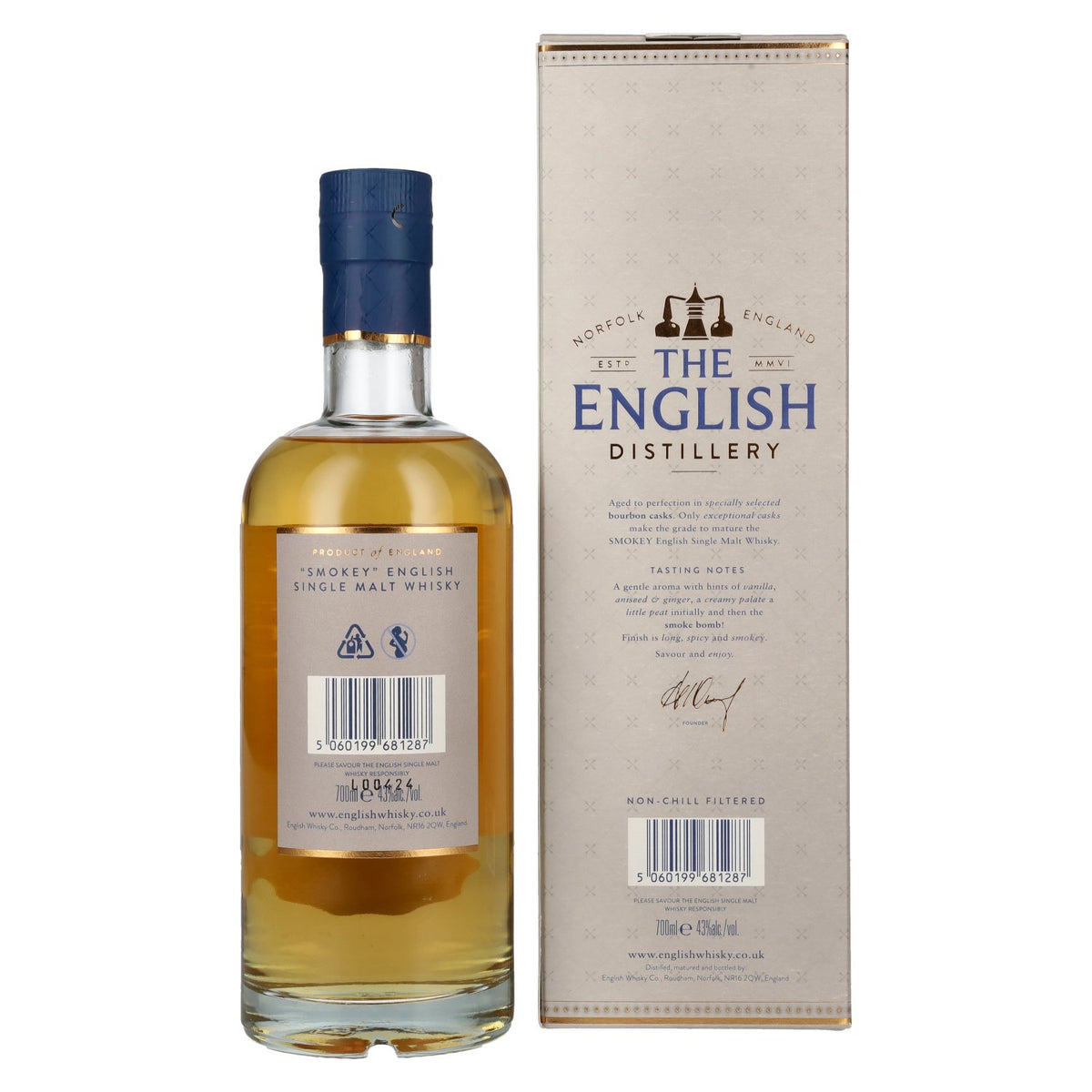 The English Whisky Co. SMOKEY Single Malt Whisky 43% Vol. 0,7l in Geschenkbox