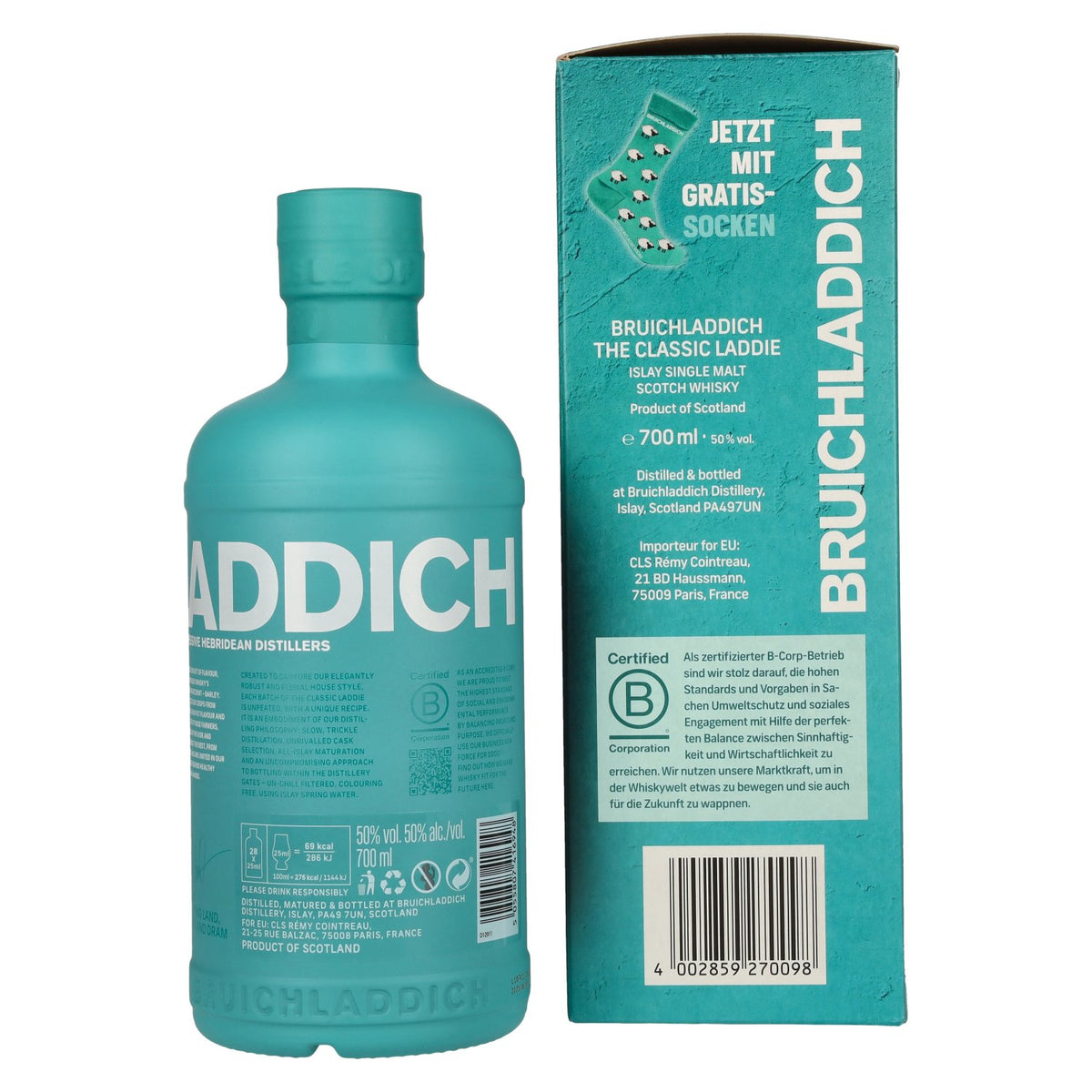 Bruichladdich THE CLASSIC LADDIE Scottish Barley Unpeated Islay Single Malt 50% Vol. 0,7l in gift box with socks