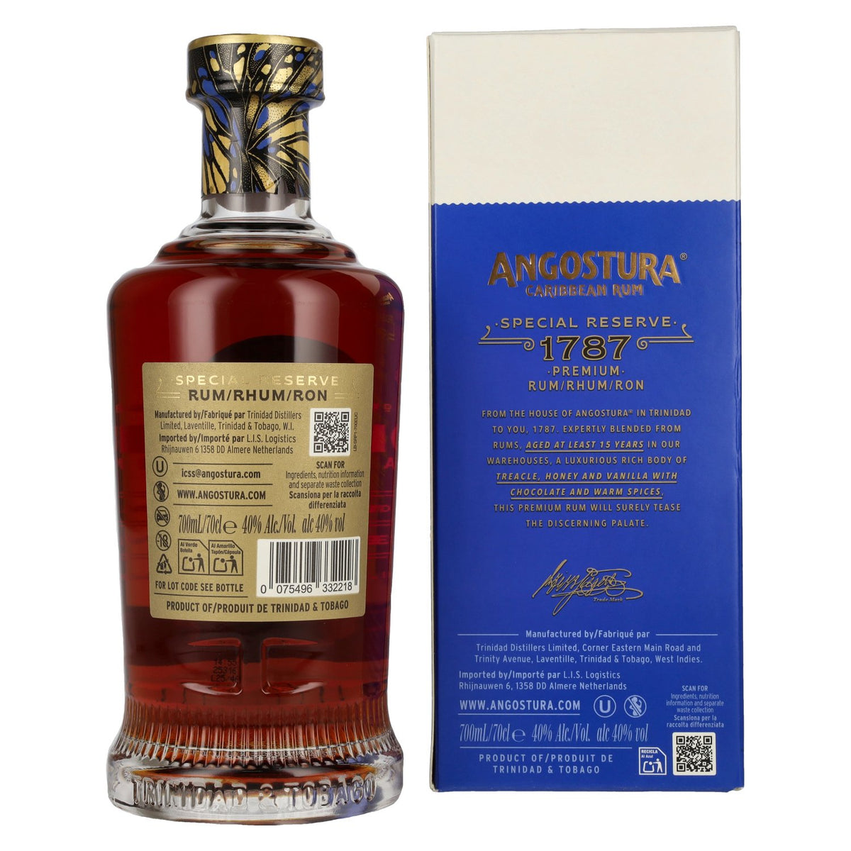 Angostura 1787 15 Jaar Oude Super Premium Rum 40% Vol. 0,7l in geschenkverpakking