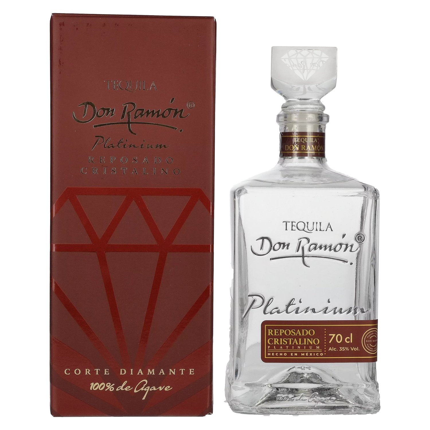 Don Ramón Platinum Reposado Cristalino 100 % agave, 35 % vol., 0,7 l, dans un coffret cadeau