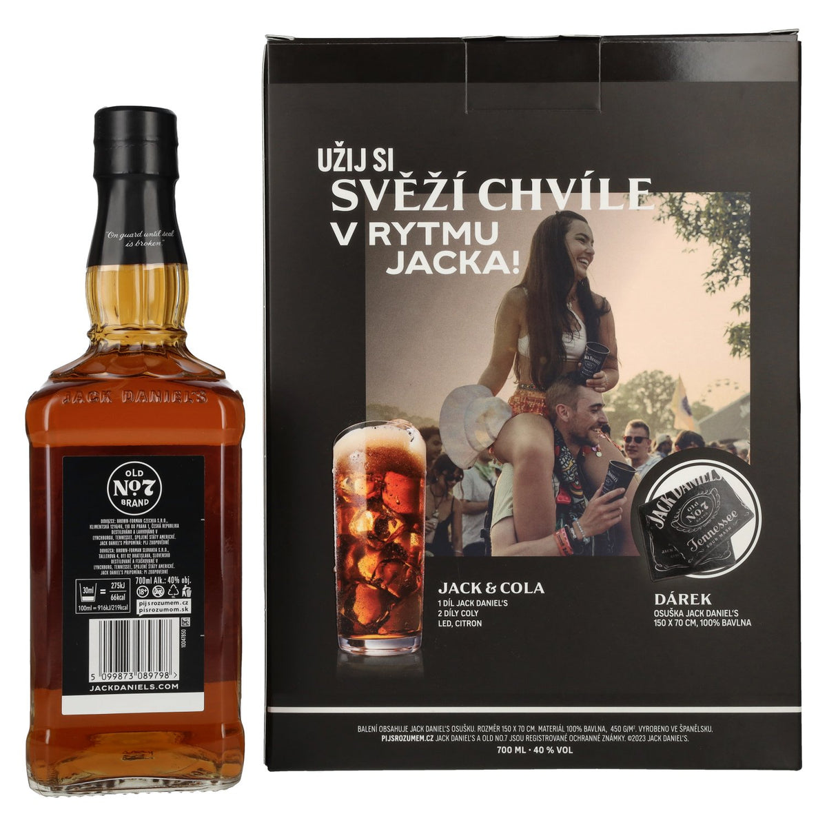 Jack Daniel's Tennessee Whiskey 40% Vol. 0,7l in geschenkverpakking met handdoek
