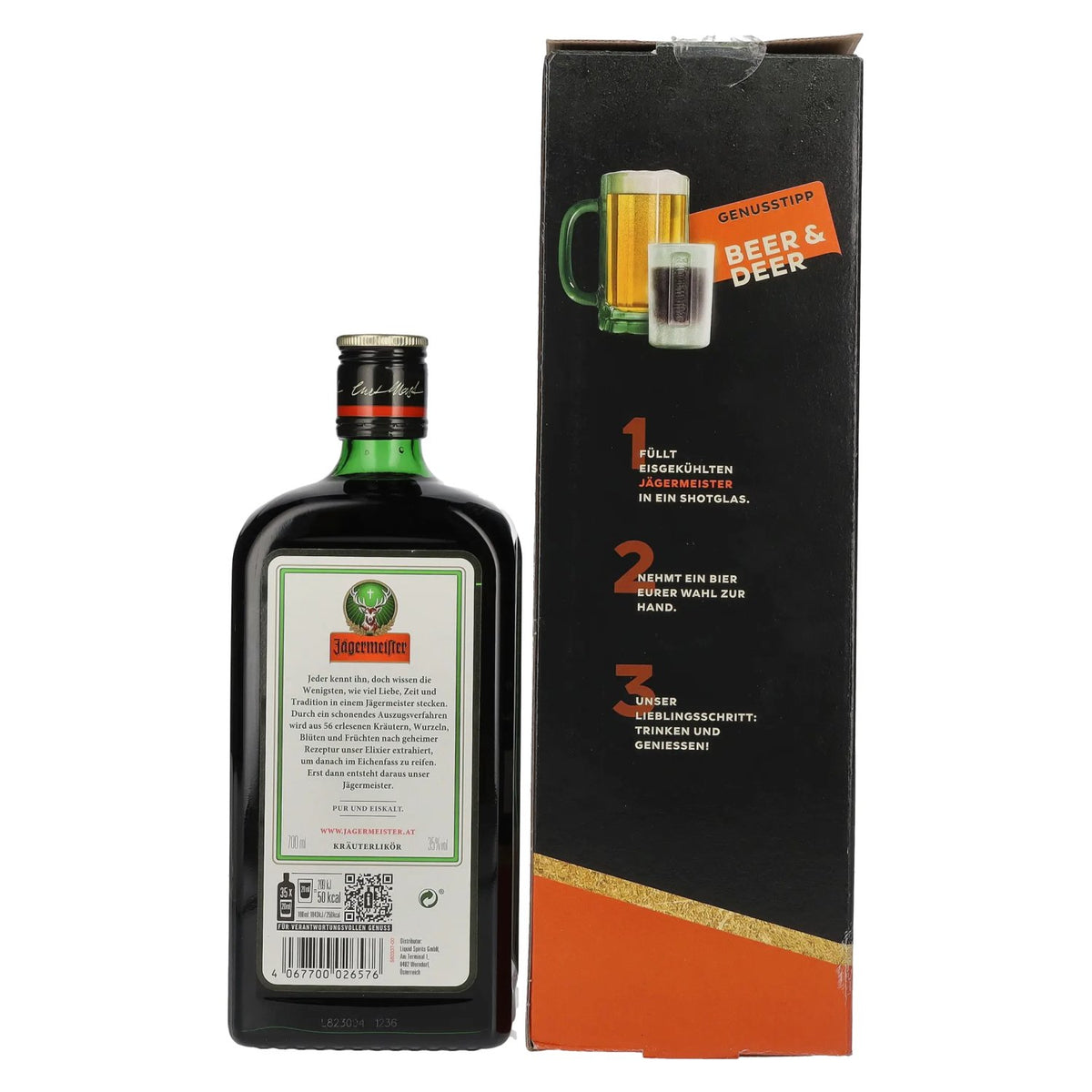 Jägermeister 35 % vol., 0,7 l, dans un coffret cadeau comprenant 2 verres à shot