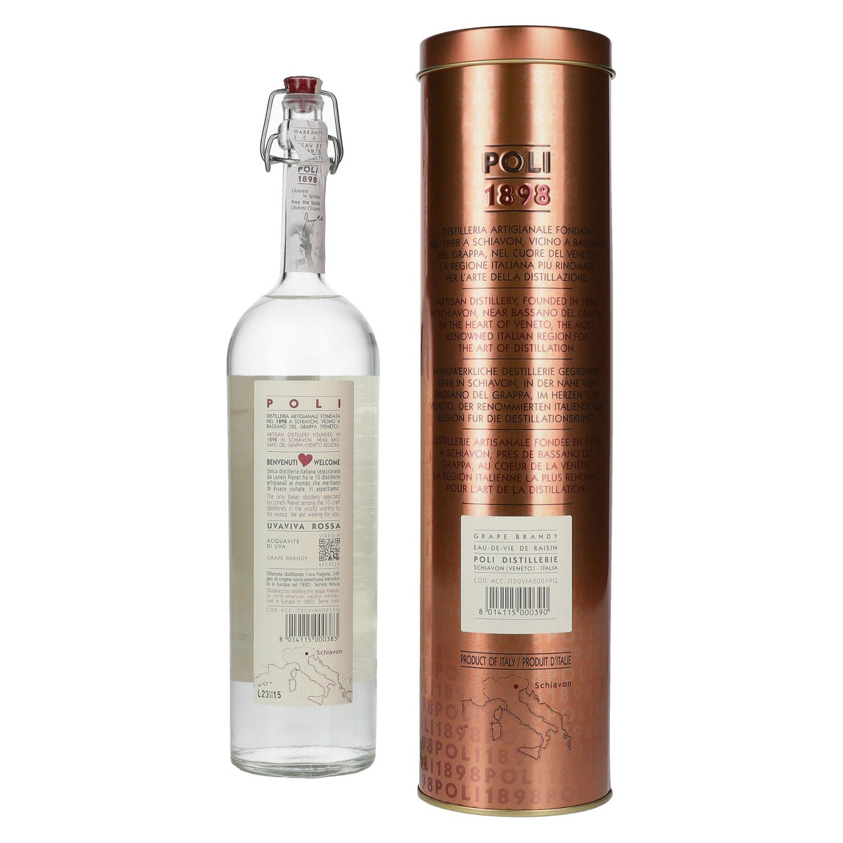 Poli UVAVIVA Rossa 40% vol. 0.7 l in a tin box