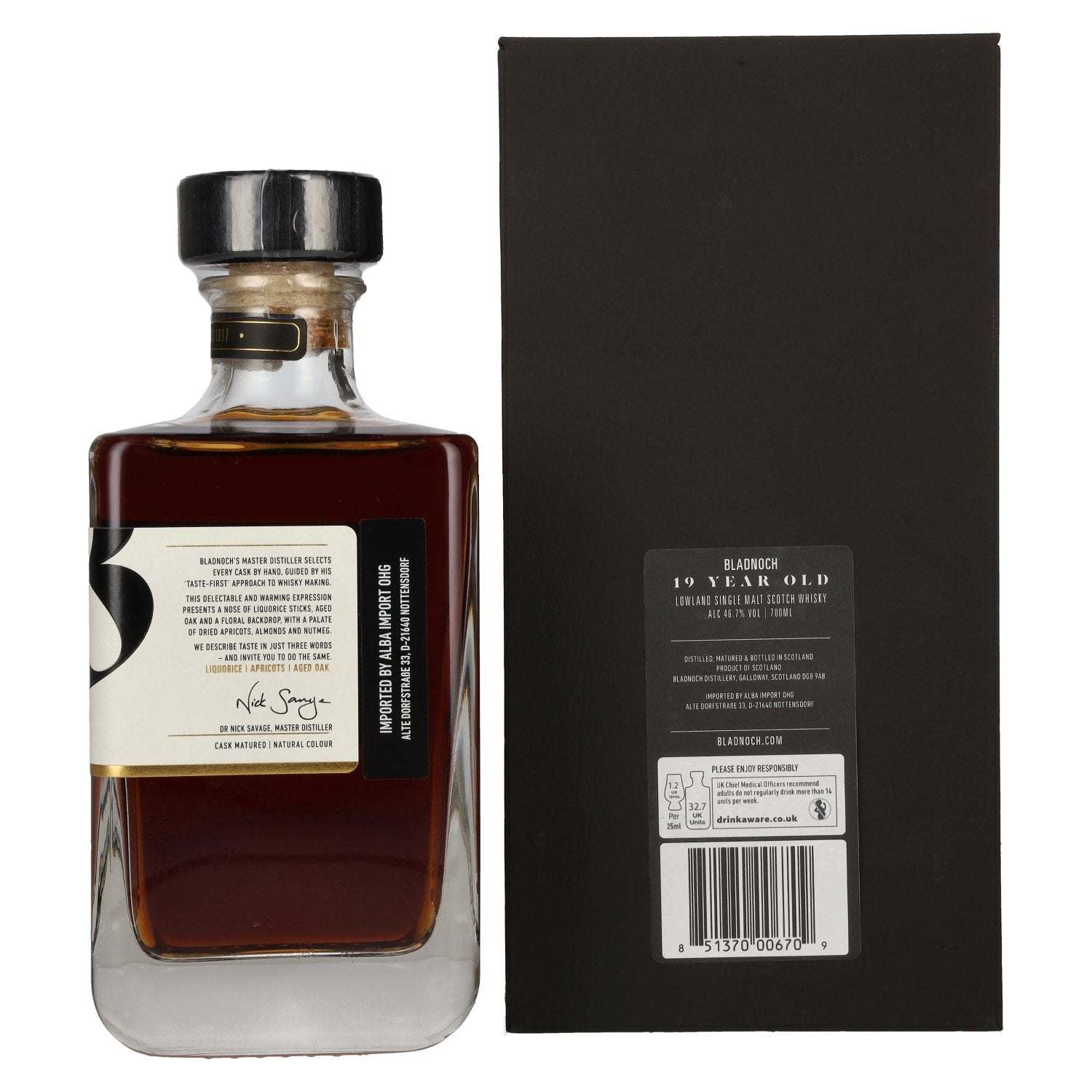 Bladnoch 19 Years Old Lowland Single Malt PX Sherry Cask 46,7% Vol. 0,7l in Geschenkbox