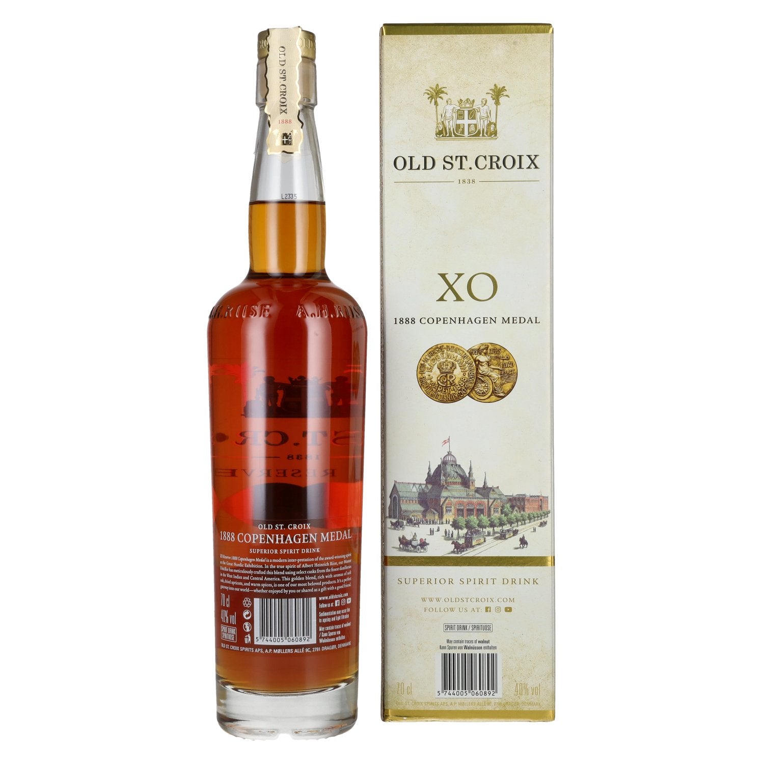 Old St. Croix A.H. Riise 1888 COPENHAGEN XO Superior Spirit Drink 40% Vol. 0,7l in geschenkverpakking