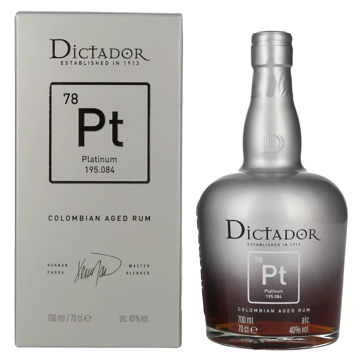 Rhum vieilli colombien Dictador PLATINUM 40 % vol., 0,7 l, dans un coffret cadeau