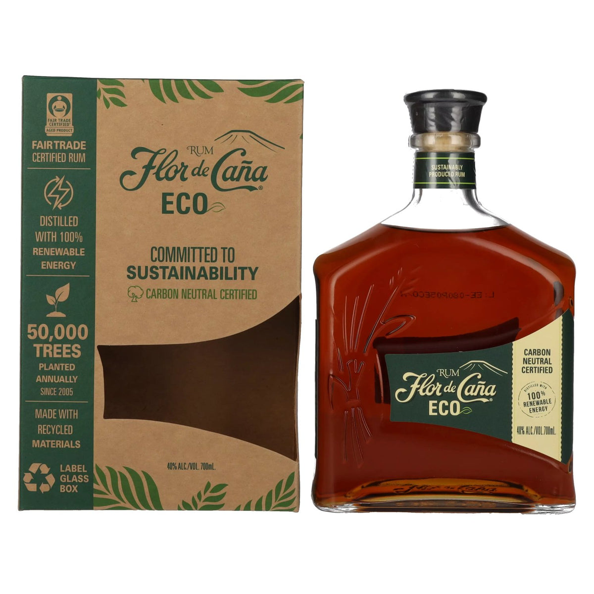 Flor de Caña ECO Rum 40% vol. 0.7l in a gift box