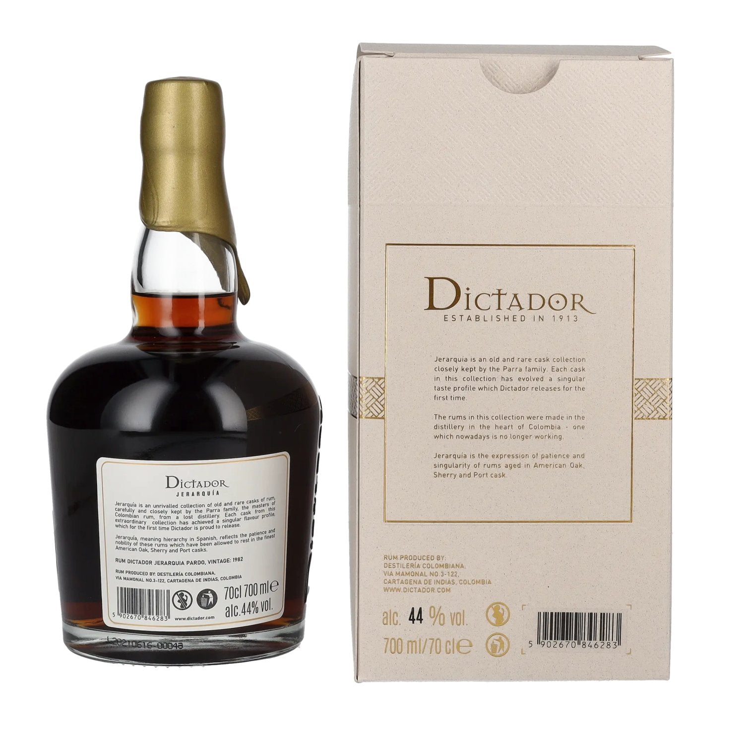 Dictador JERARQUÍA 38 Years Old PARDO Rum 1982 44% Vol. 0,7l en boîte cadeau