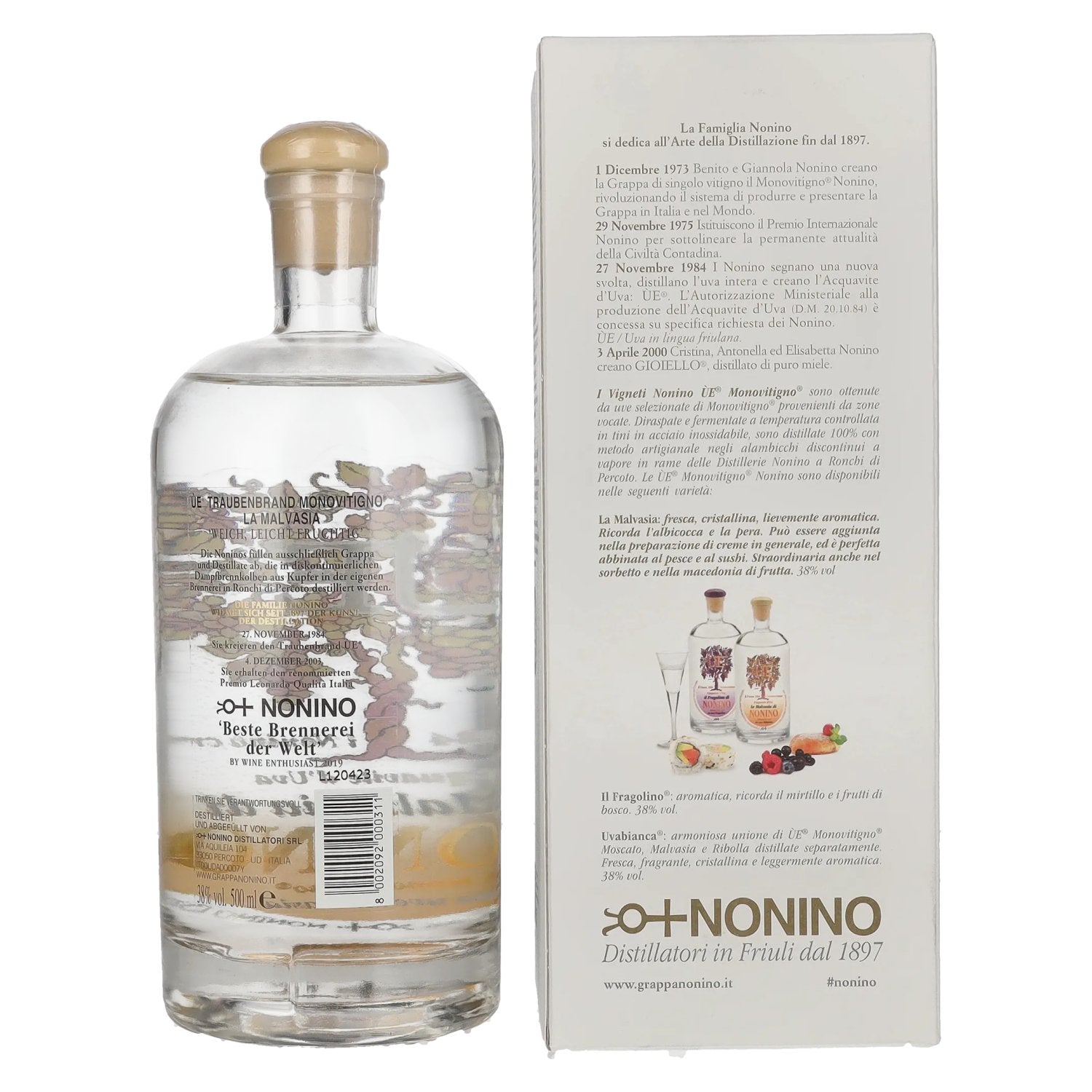 Nonino Grappa ÙE Monovitigno la Malvasia 38% Vol. 0,5l in geschenkverpakking