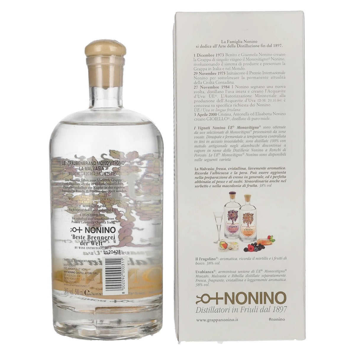 Grappa Nonino ÙE Monovitigno la Malvasia 38 % vol., 0,5 l, dans un coffret cadeau