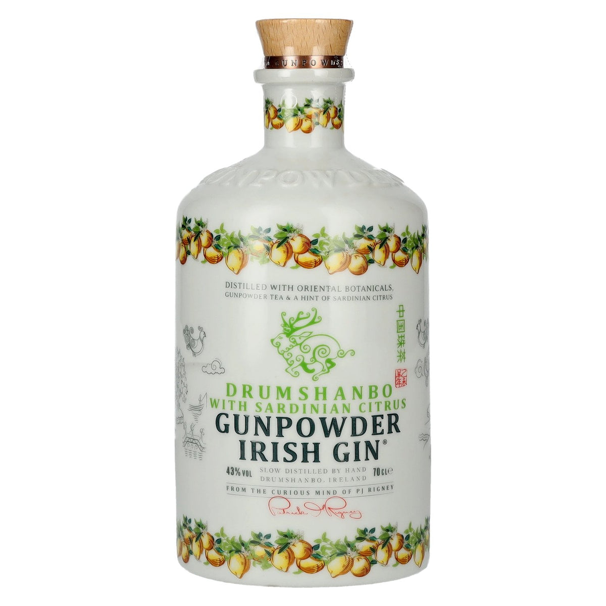 Gin irlandais Drumshanbo Gunpowder aux agrumes de Sardaigne, 43 % vol., bouteille en céramique de 0,7 l