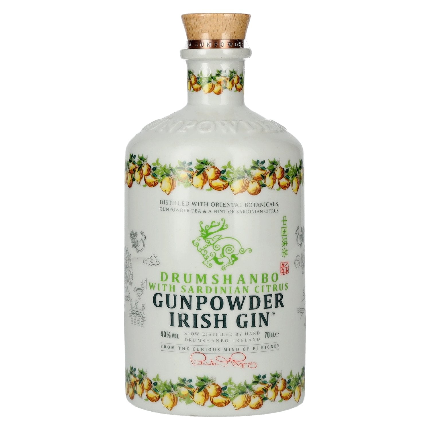 Gin irlandais Drumshanbo Gunpowder aux agrumes de Sardaigne, 43 % vol., bouteille en céramique de 0,7 l
