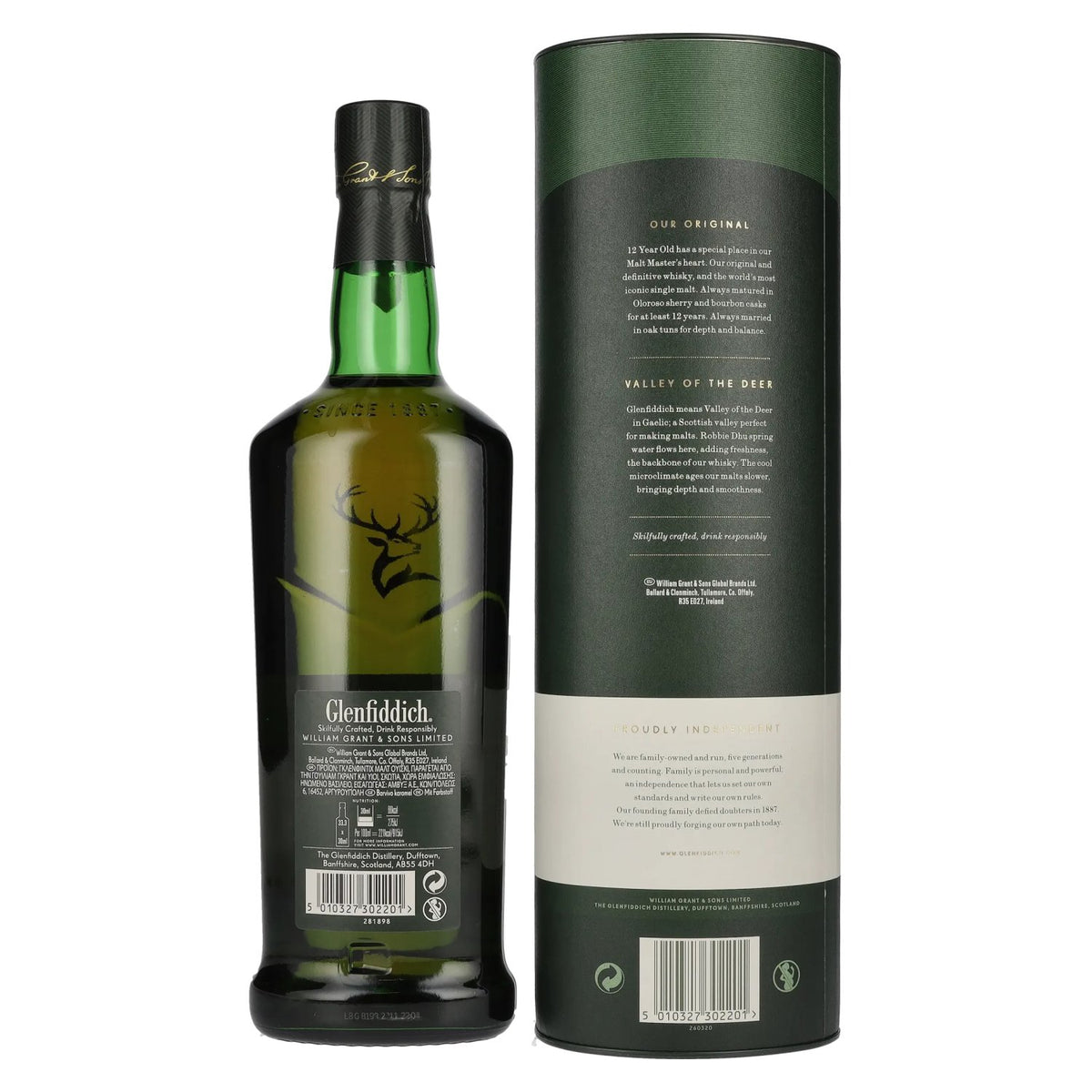 Glenfiddich 12-Year-Old Single Malt Scotch Whisky, 40% ABV, 1 litre, in a gift box