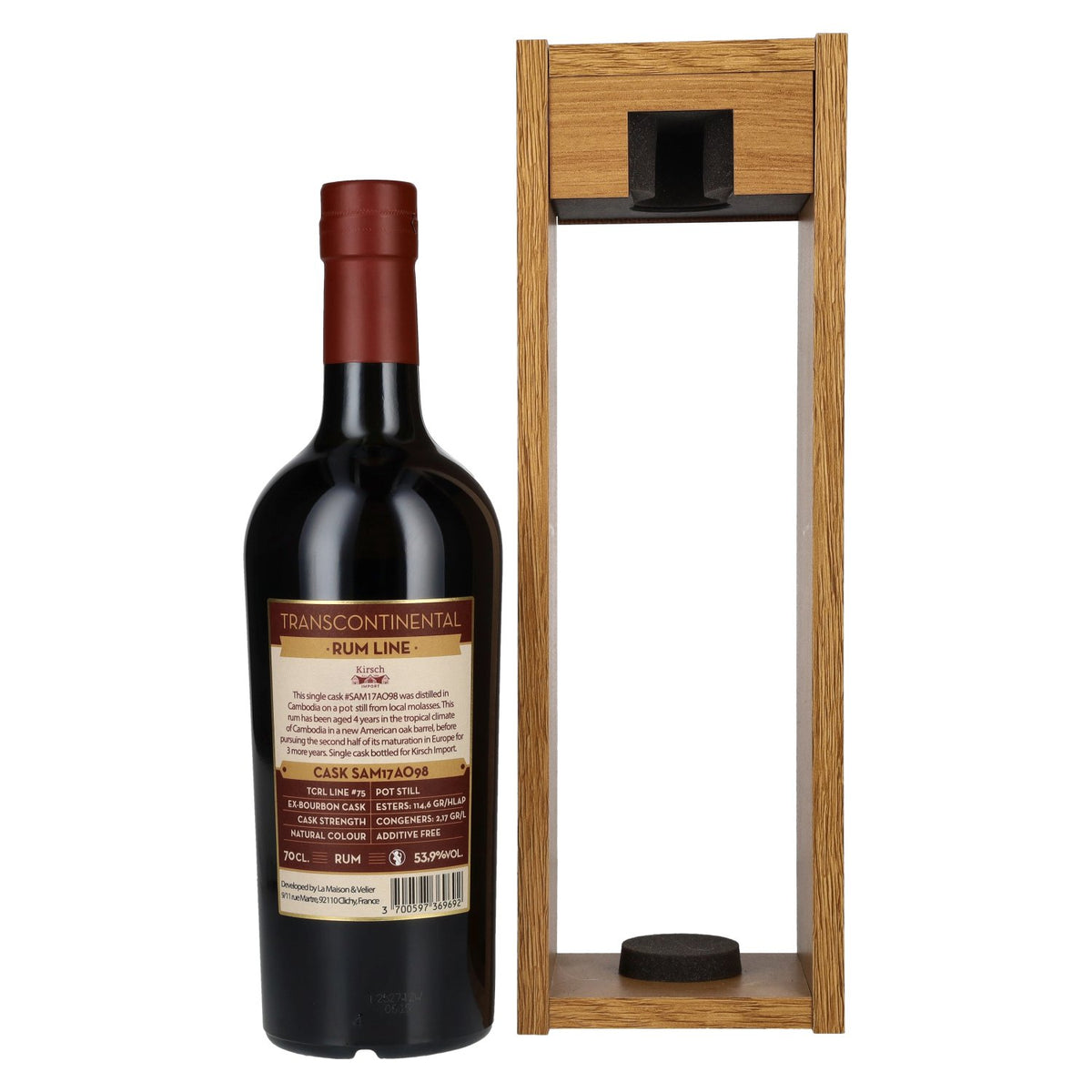 Transcontinental Rum Line CAMBODIA Rhum Single Cask 2017 53,9 % vol. 0,7 l dans un coffret en bois