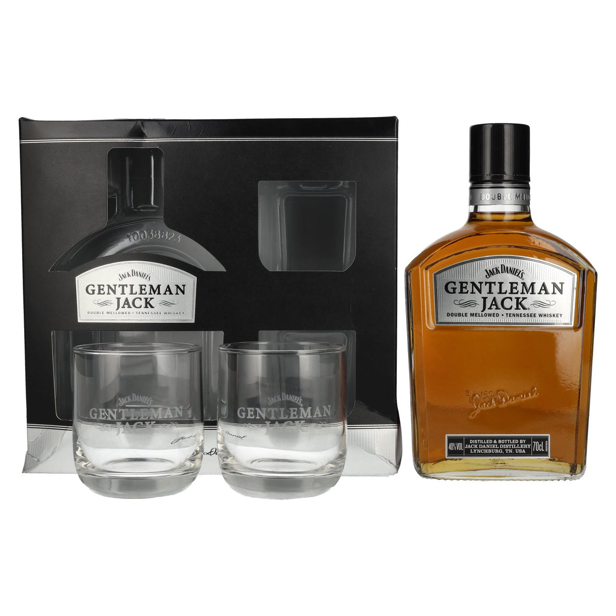Jack Daniel's GENTLEMAN JACK Tennessee Whiskey 40 % vol., 0,7 l, dans un coffret cadeau comprenant 2 verres