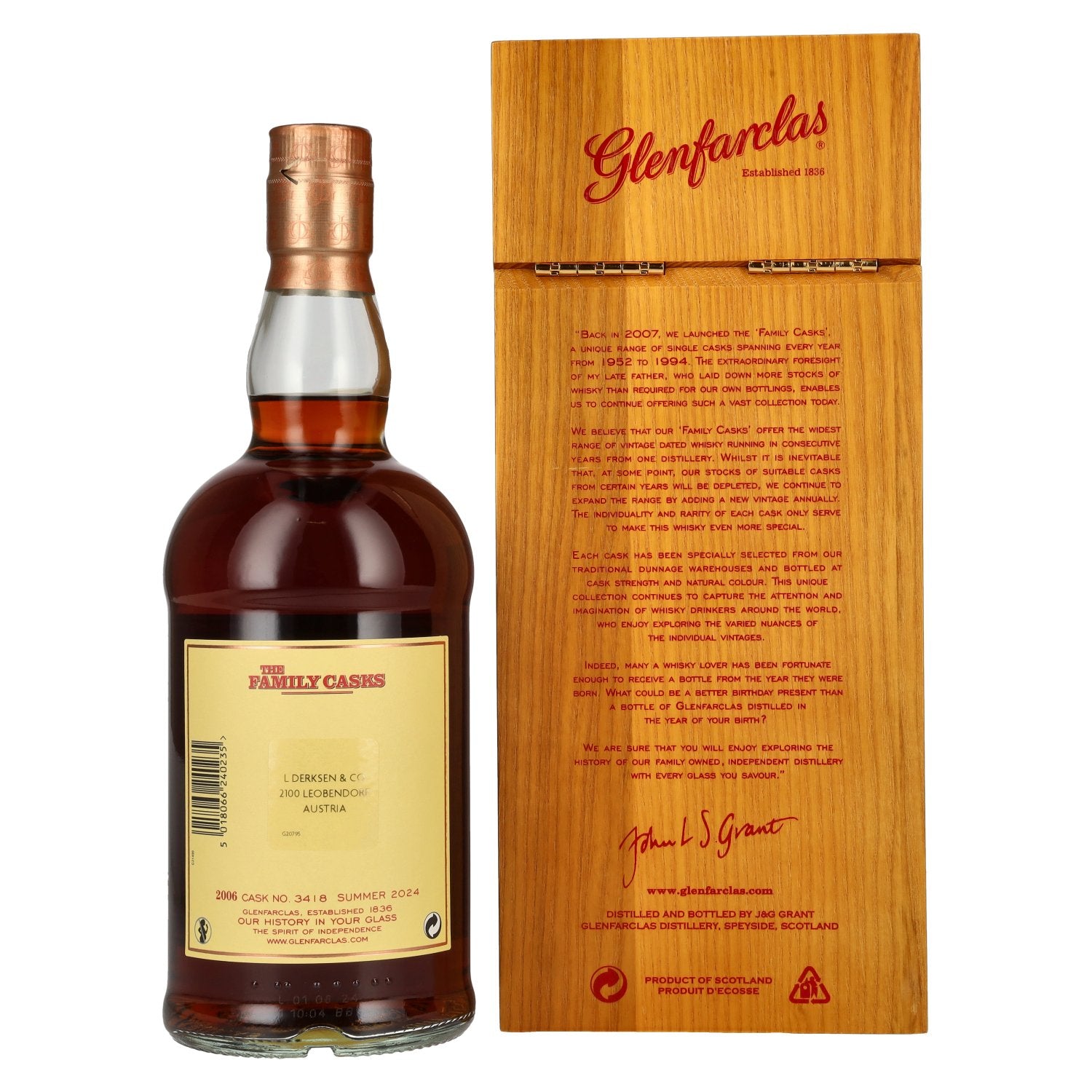 Glenfarclas THE FAMILY CASKS Single Cask SUMMER 2024 Sherry Butt #3418 2006 61,4% Vol. 0,7l in wooden box