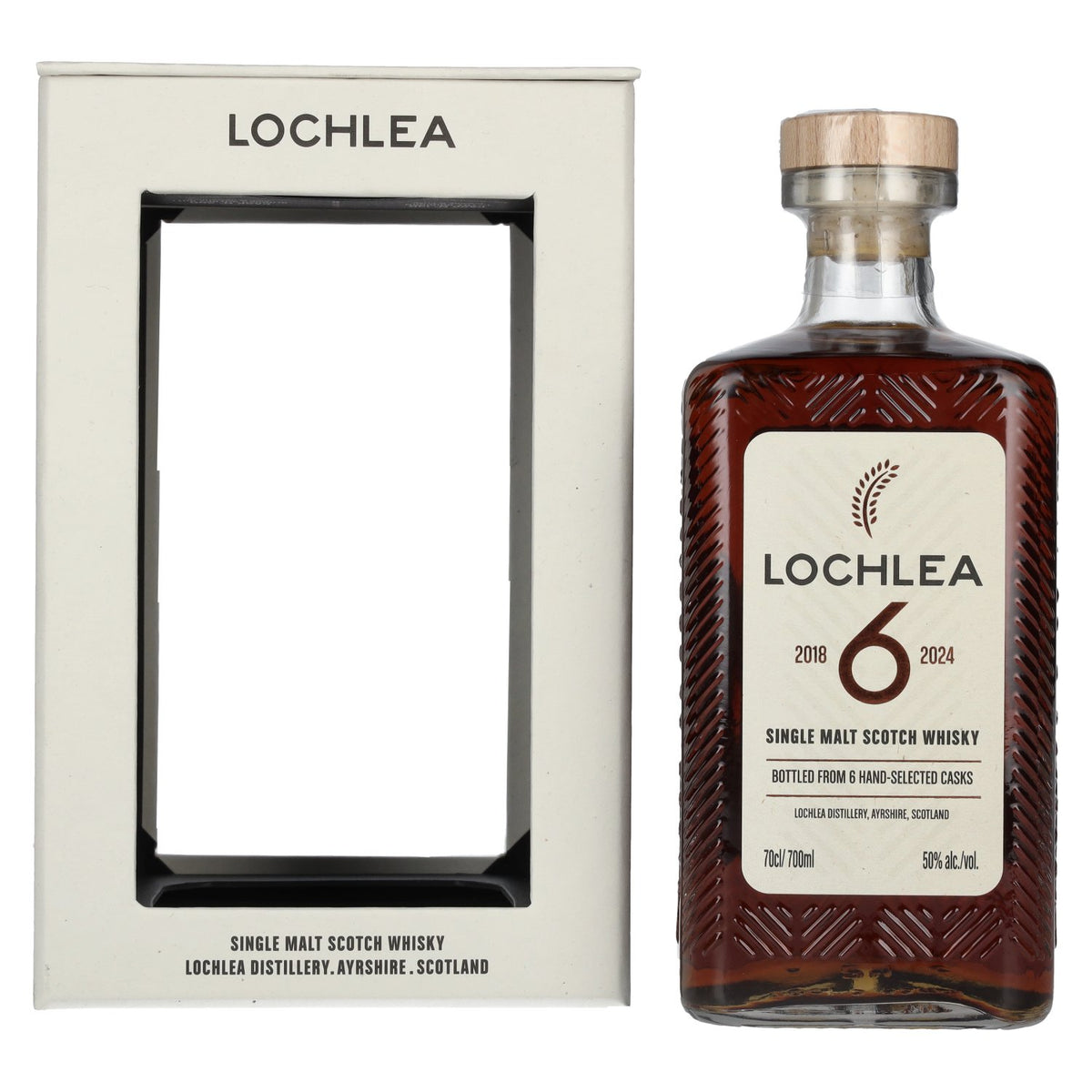 Lochlea 6 ans d'âge, whisky single malt écossais 2018/2024, 50 % vol., 0,7 l, dans un coffret cadeau