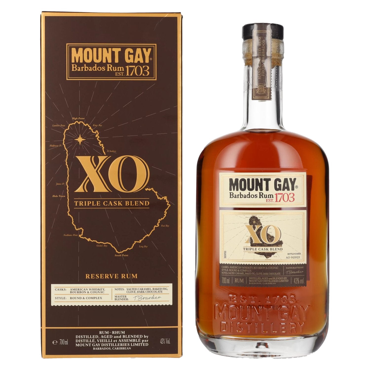 Mount Gay 1703 XO Triple Cask Blend 43% Vol. 0,7l in geschenkverpakking