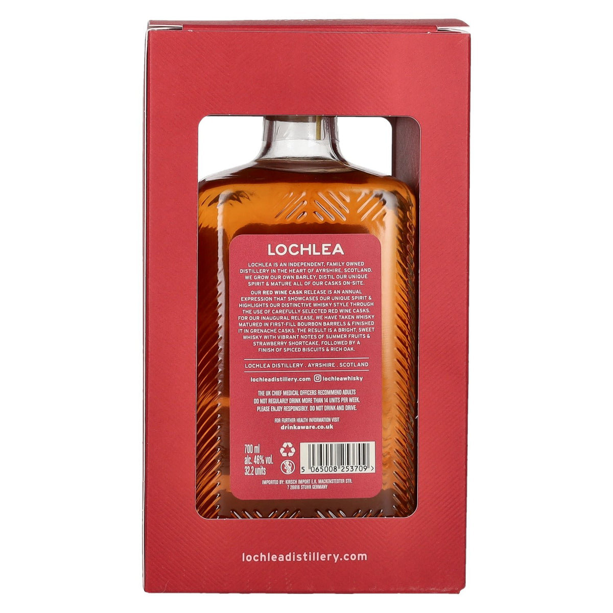 Lochlea RED WINE CASK Single Estate Single Malt Scotch Whisky, uitgave 2025, 46% vol., 0,7 l in geschenkverpakking
