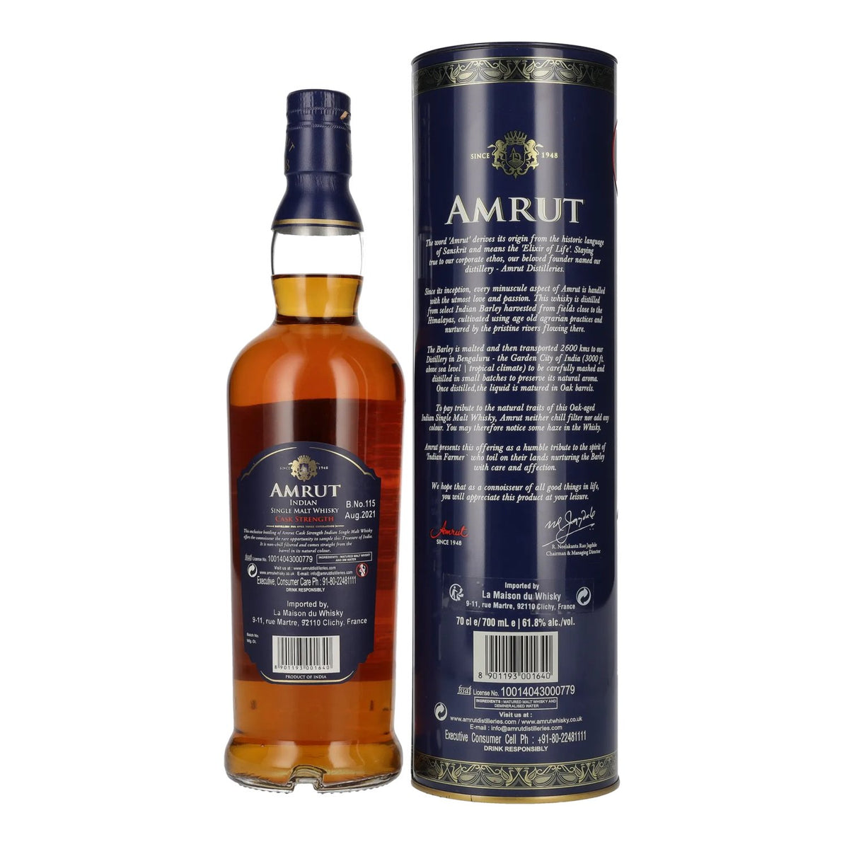 Amrut Indian Single Malt Whisky CASK STRENGTH 61,8% vol. 0,7l en Tinbox