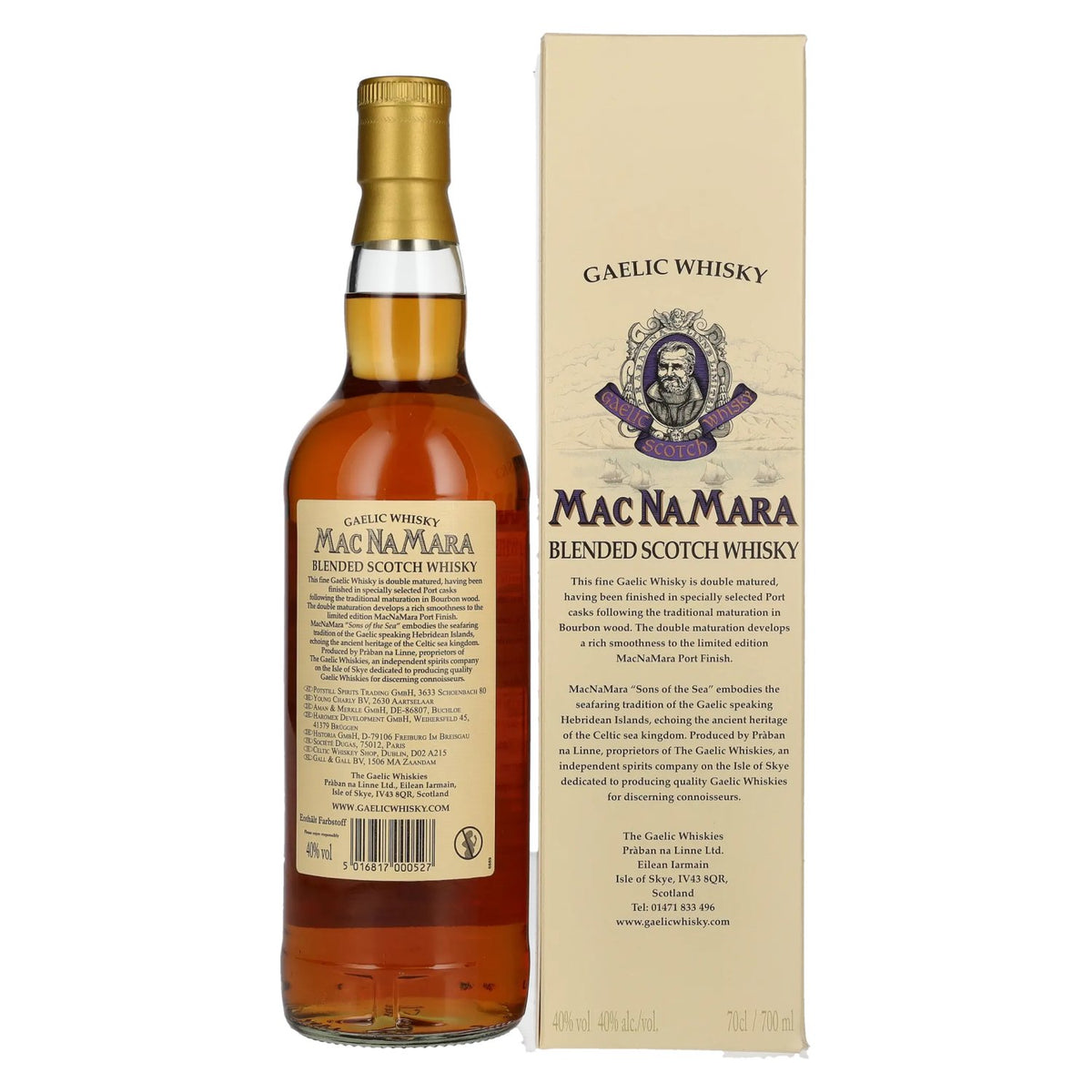 Whisky gaélique MACNAMARA Port Cask Finish, whisky écossais blended, 40 % vol., 0,7 l, dans un coffret cadeau