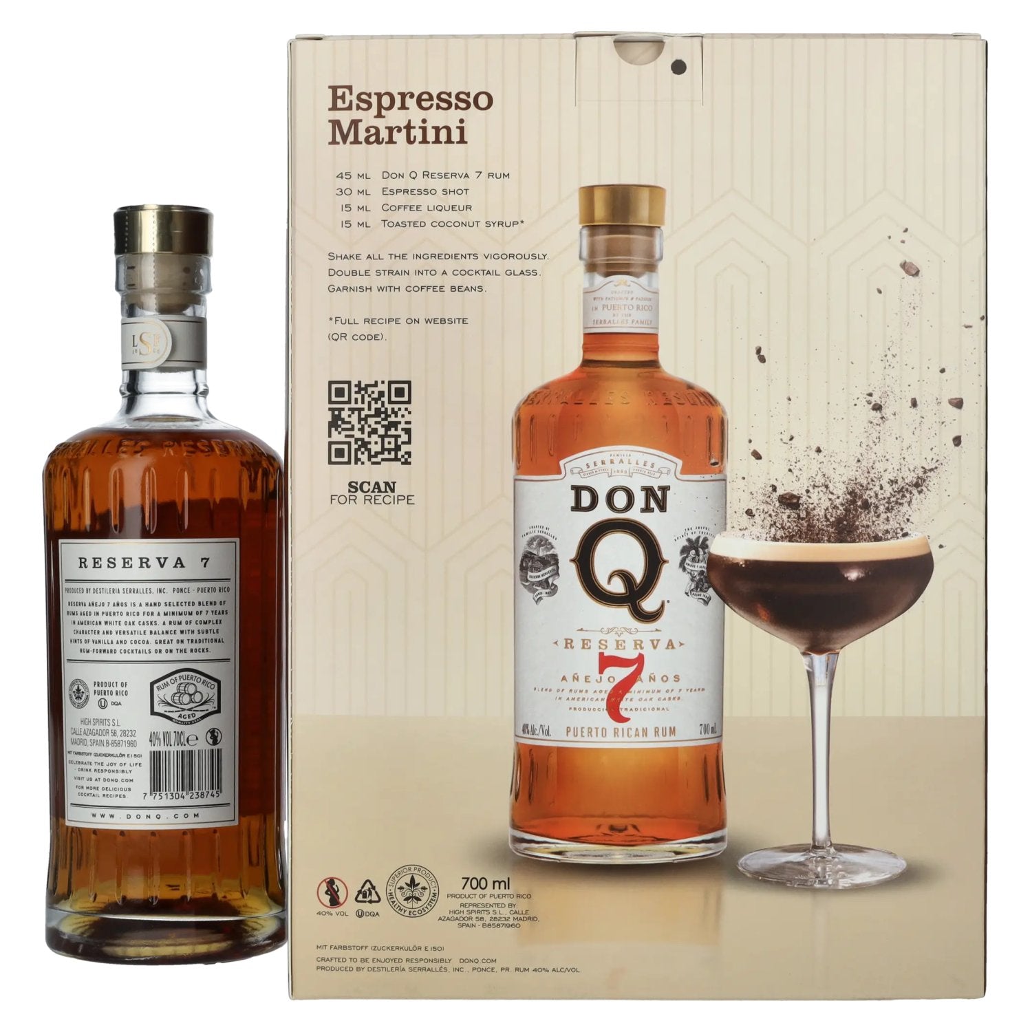Don Q RESERVA Añejo 7 Años Puerto Rican Rum 40% Vol. 0,7l in gift box with 2 glasses