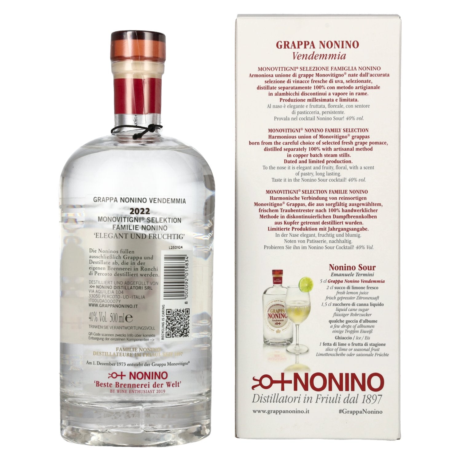 Nonino Grappa Monovitigni Vendemmia 40% Vol. 0,5l in geschenkverpakking