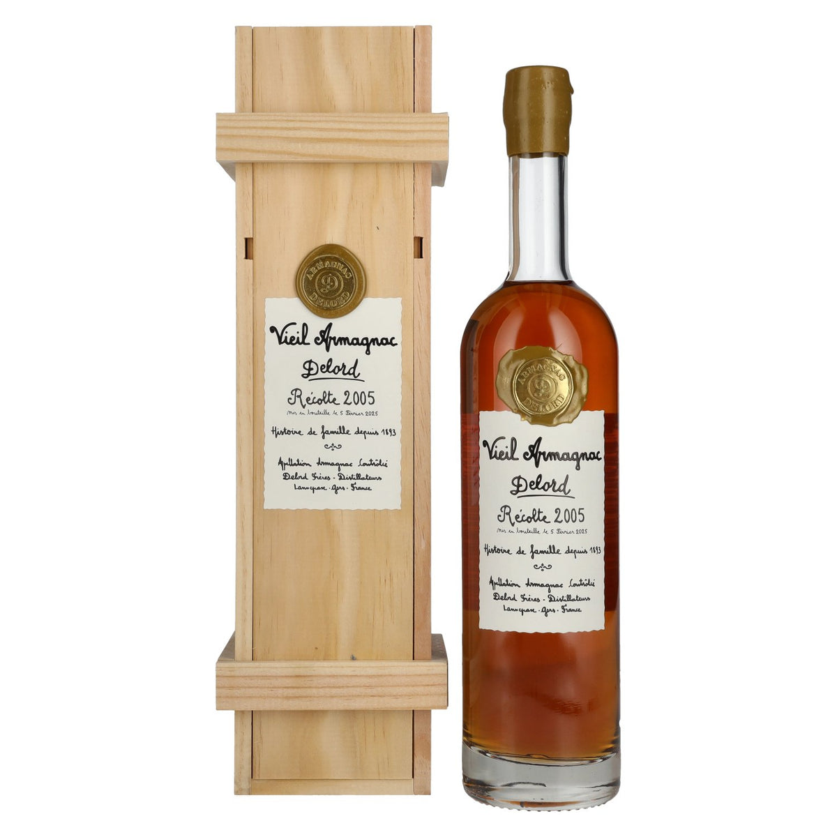 Armagnac Delord Vintage, 2005 Harvest, 40% vol., 0.7 litres, in a wooden box