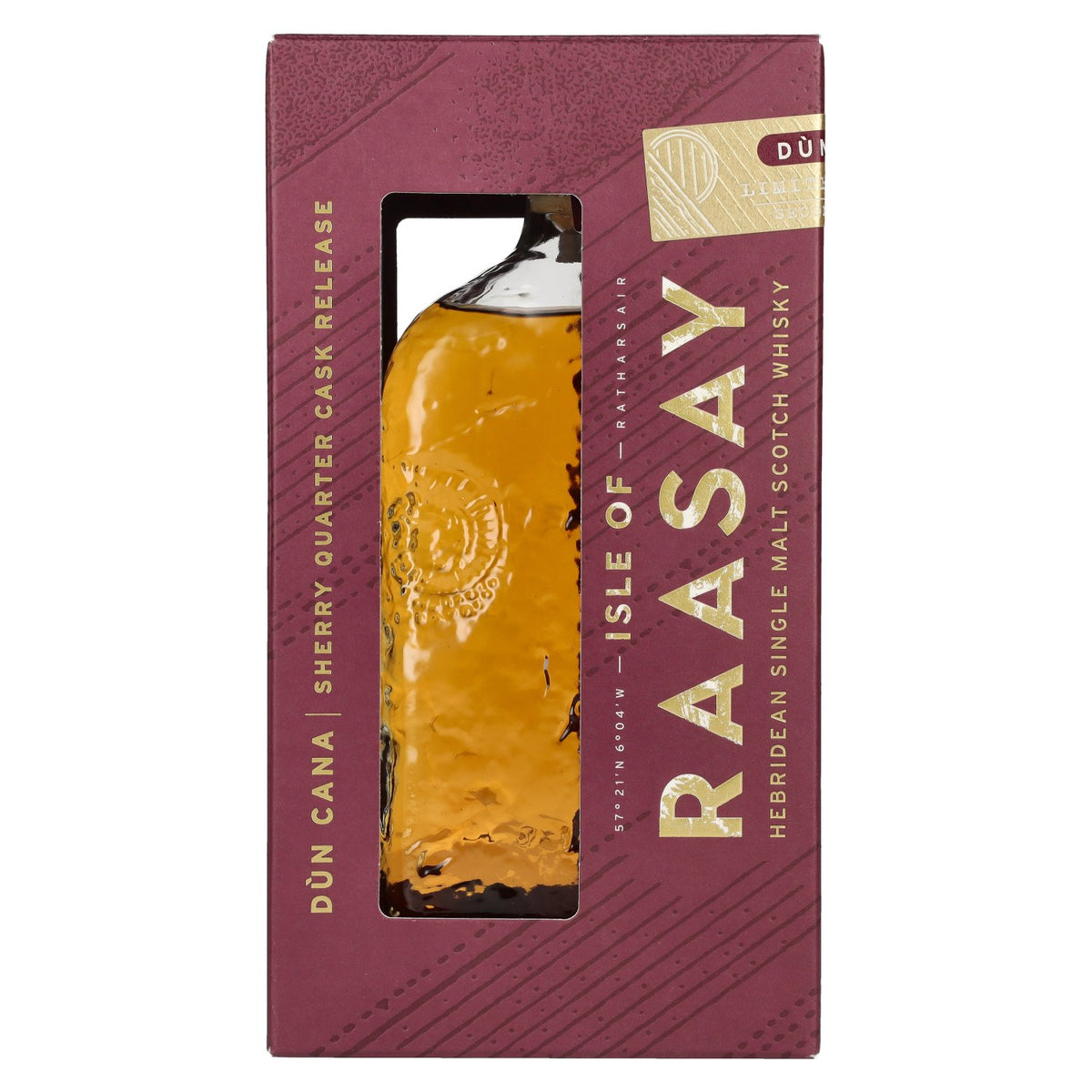 Isle of Raasay Dùn Cana, deuxième édition, single malt vieilli en fûts de sherry, édition limitée, 52 % vol., 0,7 l, dans un coffret cadeau