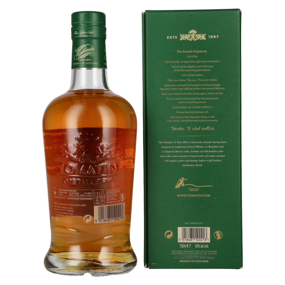 Tomatin 12 Years Old BOURBON &amp; SHERRY CASKS 43% Vol. 0,7l in geschenkverpakking