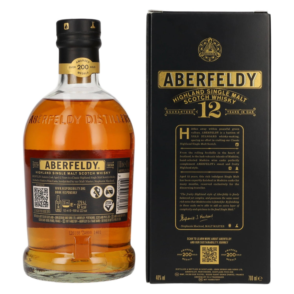 Aberfeldy 12 ans d'âge, single malt des Highlands, FINITION EN FÛT DE MADÈRE, 40 % vol., 0,7 l, dans un coffret cadeau