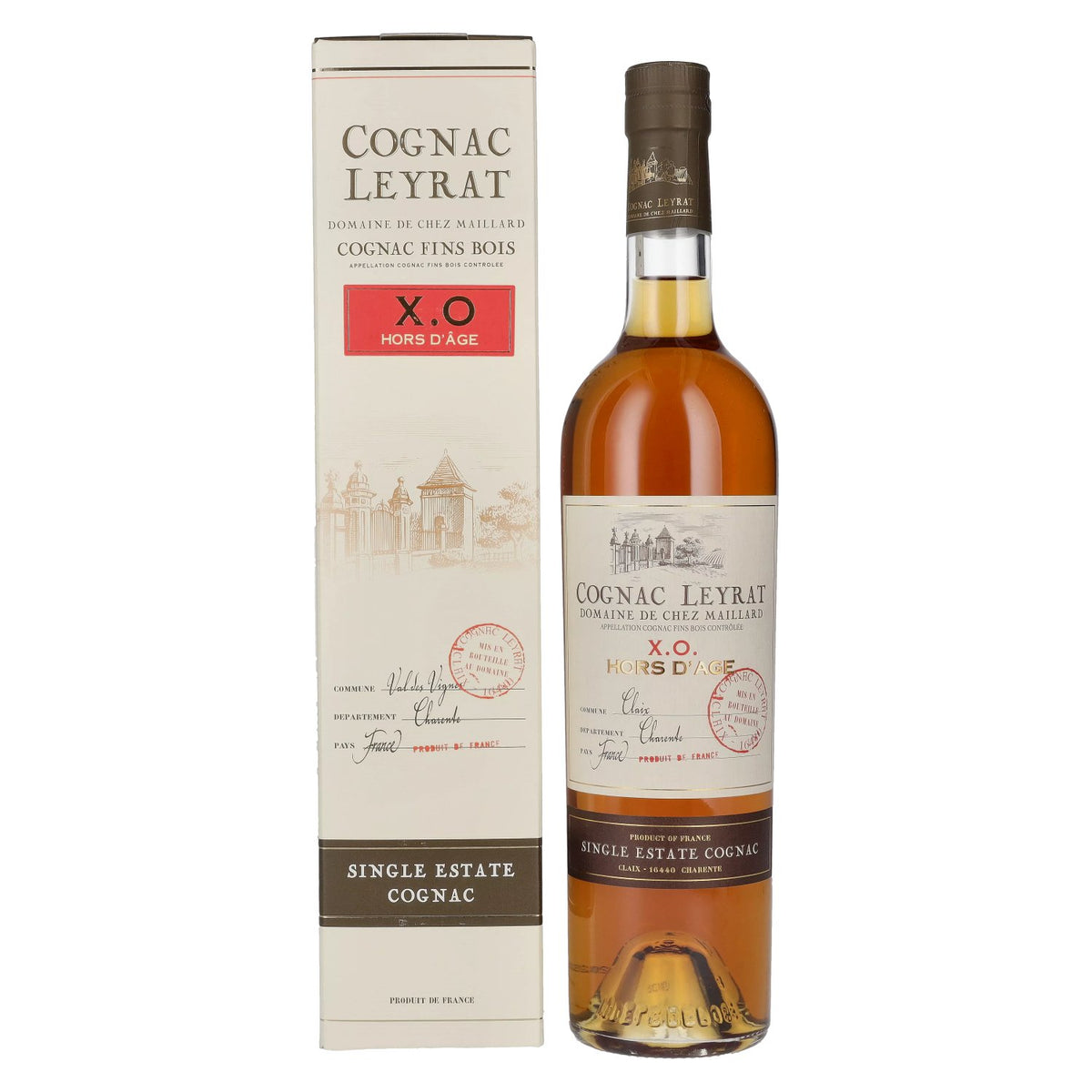 Cognac Leyrat X.O. Hors D'Âge Single Estate Cognac 40% vol. 0.7 l in a gift box