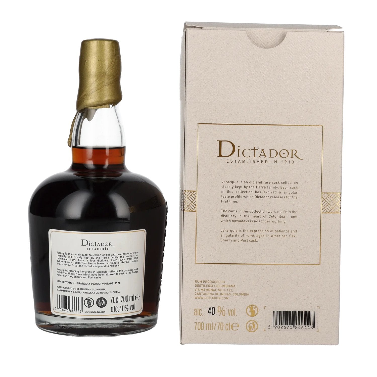 Dictador JERARQUÍA 29 Years Old PARDO Rum 1991 40% Vol. 0,7l en boîte cadeau