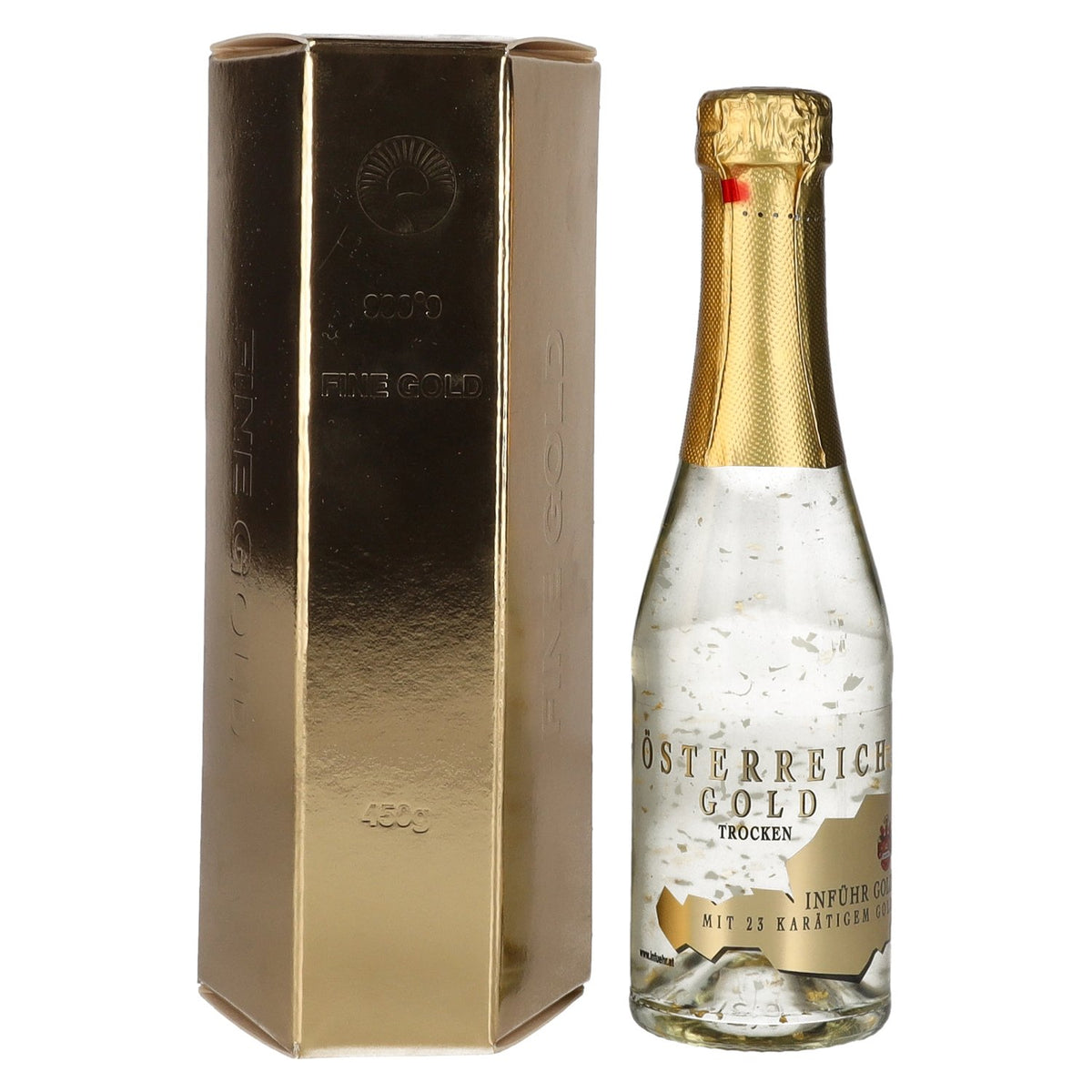 Austria Gold – with 23-carat gold leaf, 9.5% ABV, 0.2 litres, in a gift box